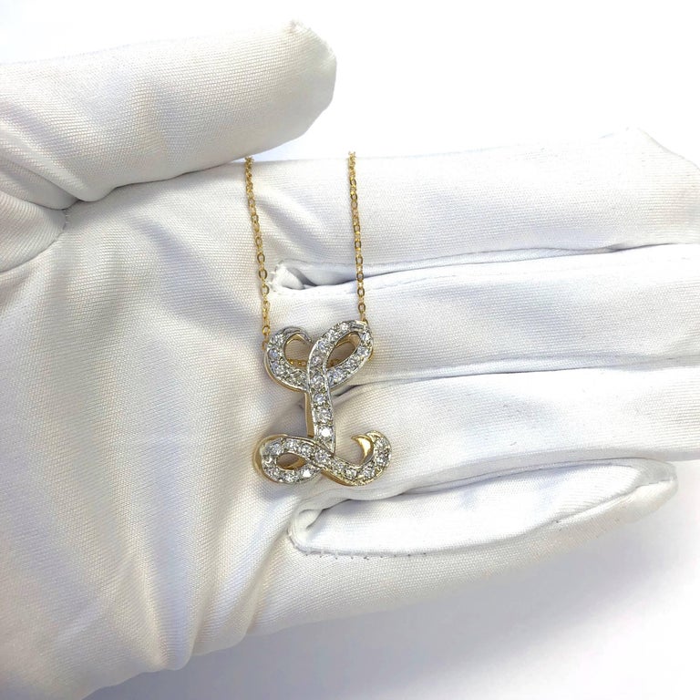 Vintage Initial L Diamond Pendant Necklace At 1stdibs Round Cut Vintage Initial L Diamond Pendant Necklace For
