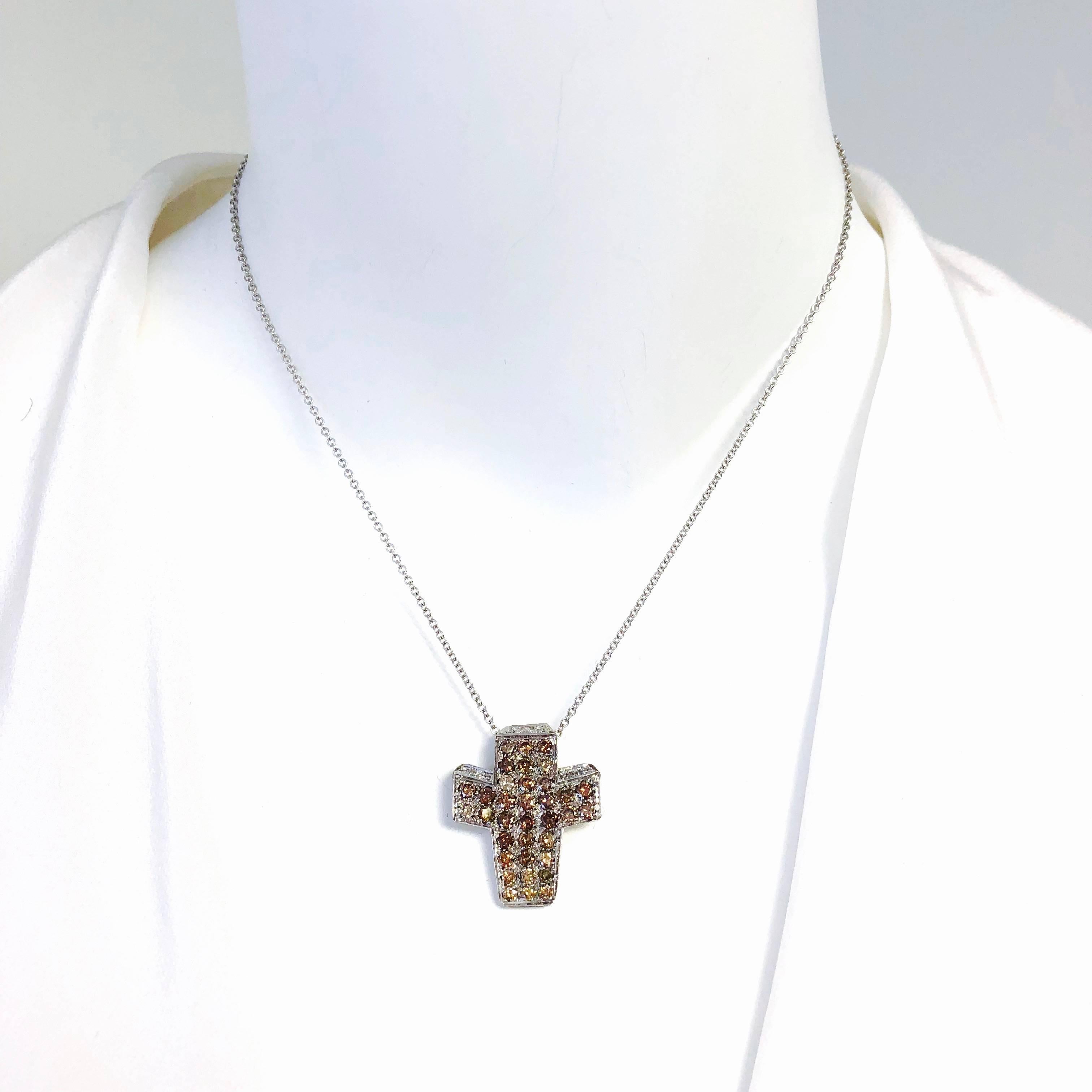 Round Cut Andreoli Multi-Color Diamond Cross Pendant Necklace For Sale