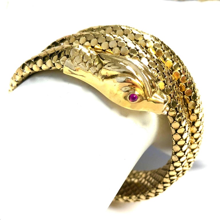 Vintage Gold Flexible WrapAround Coiled Snake Bracelet at 1stDibs