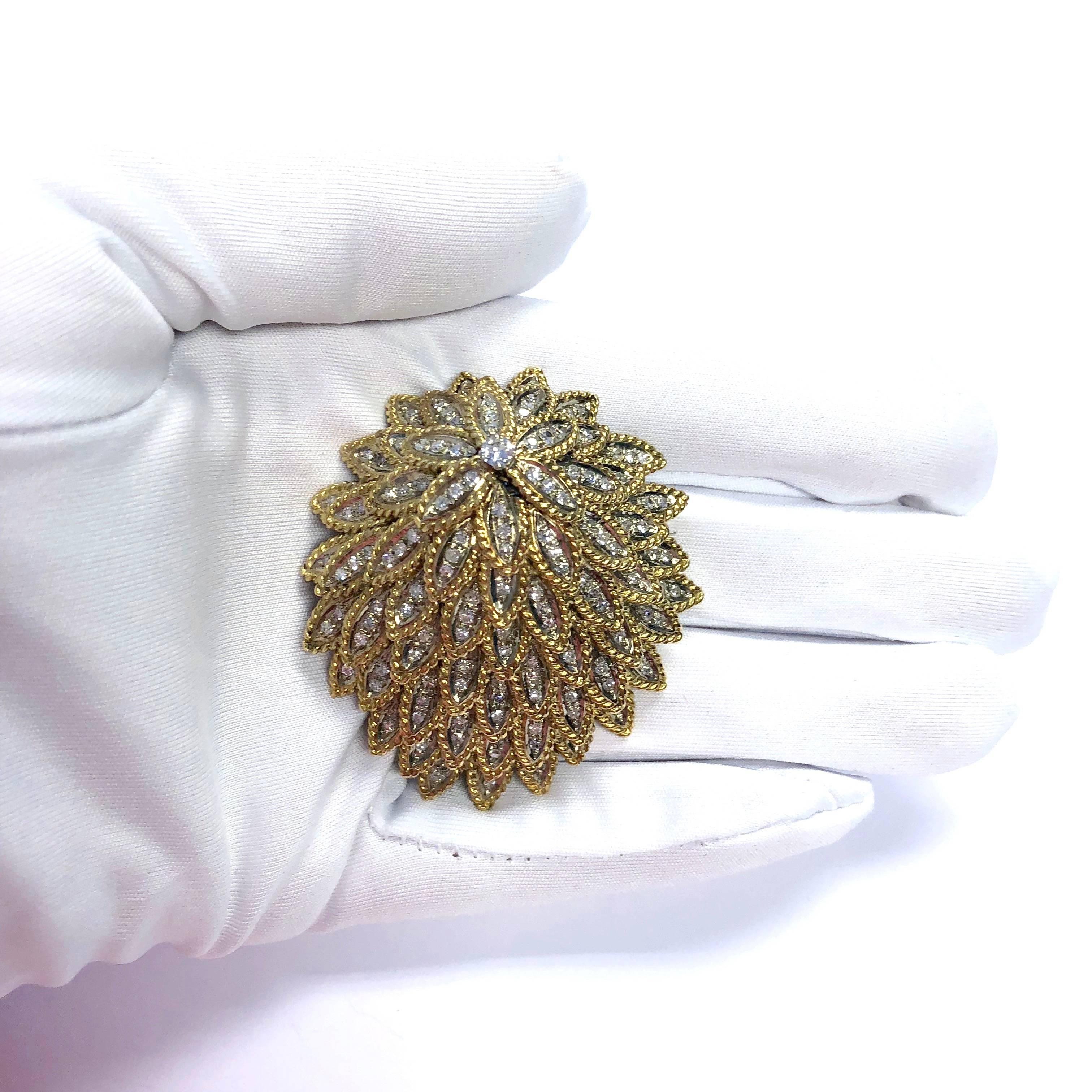 Vintage 4 Carats of Diamonds Gold Feather Brooch Pin 1