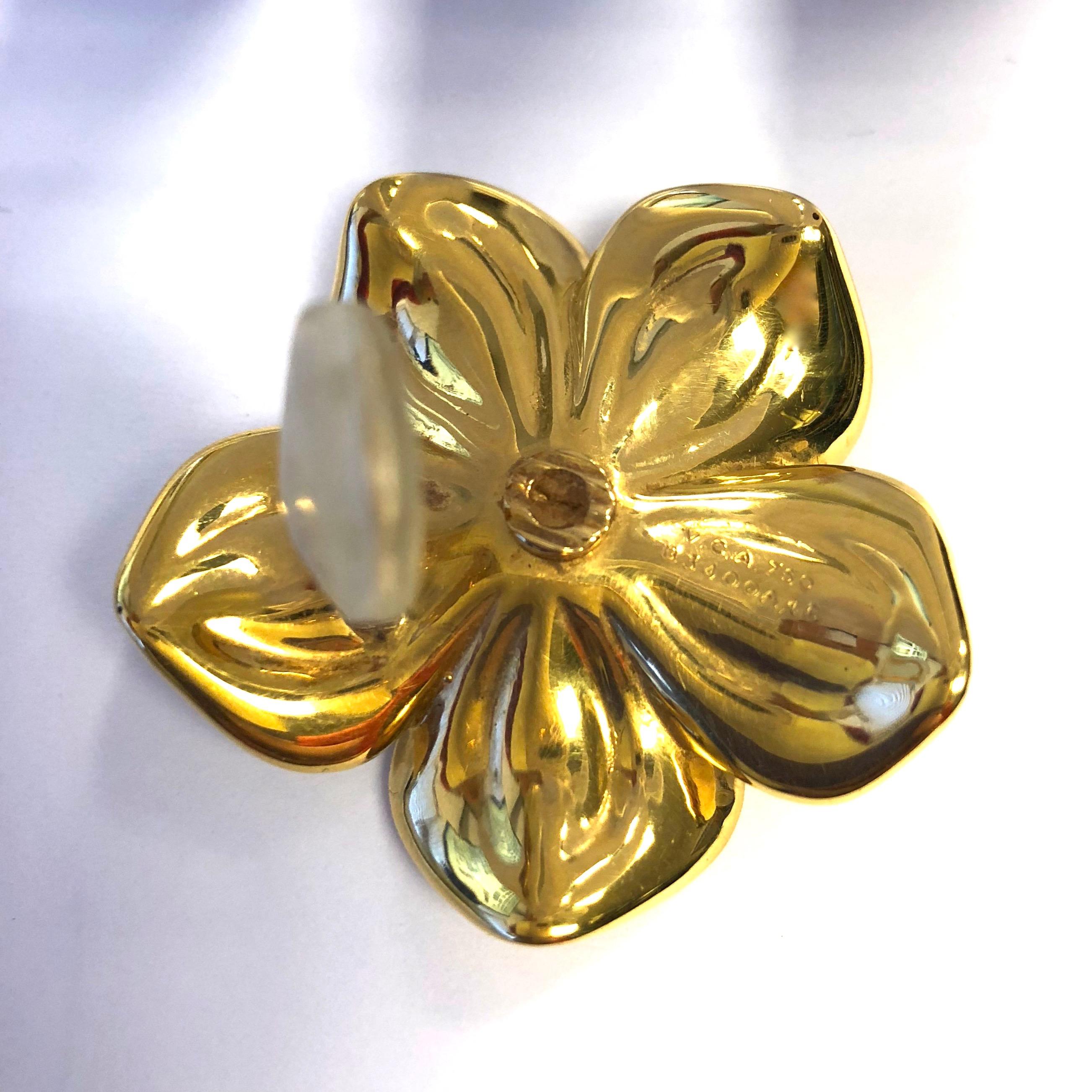 Round Cut Vintage Van Cleef & Arpels Large Diamond and Gold Magnolia Flower Earrings