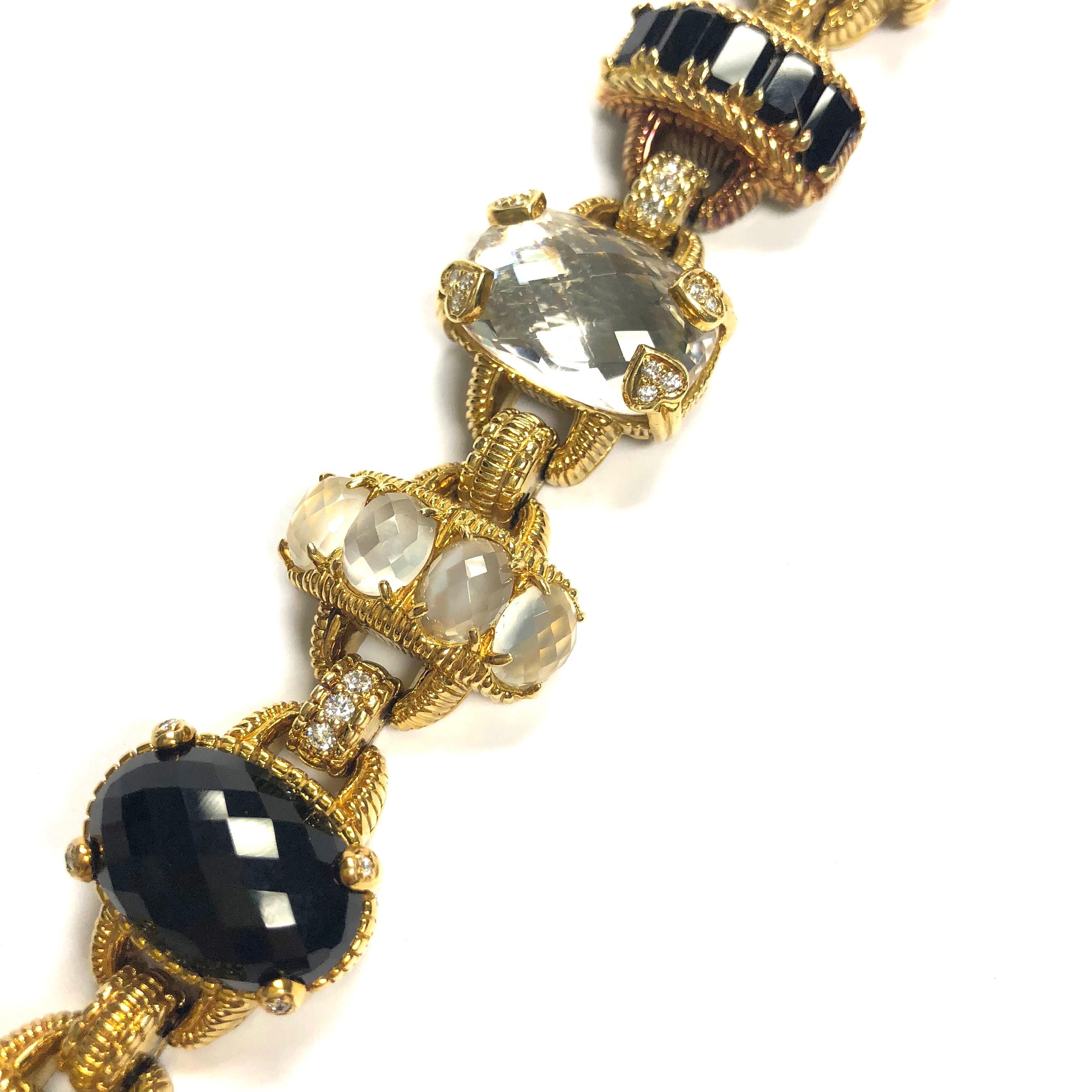 Judith Ripka Ambrosia Gemstone Diamond Gold Bracelet In Excellent Condition In Agoura Hills, CA