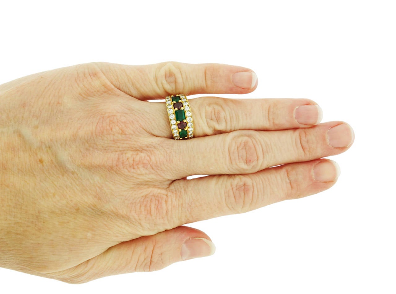 Van Cleef & Arpels Emerald Ruby Diamond Gold Band Ring 3