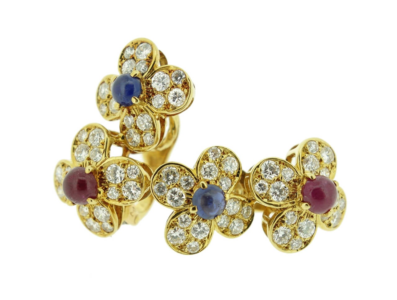 Van Cleef & Arpels Ruby Sapphire Diamond Gold Double Flower Earrings 5