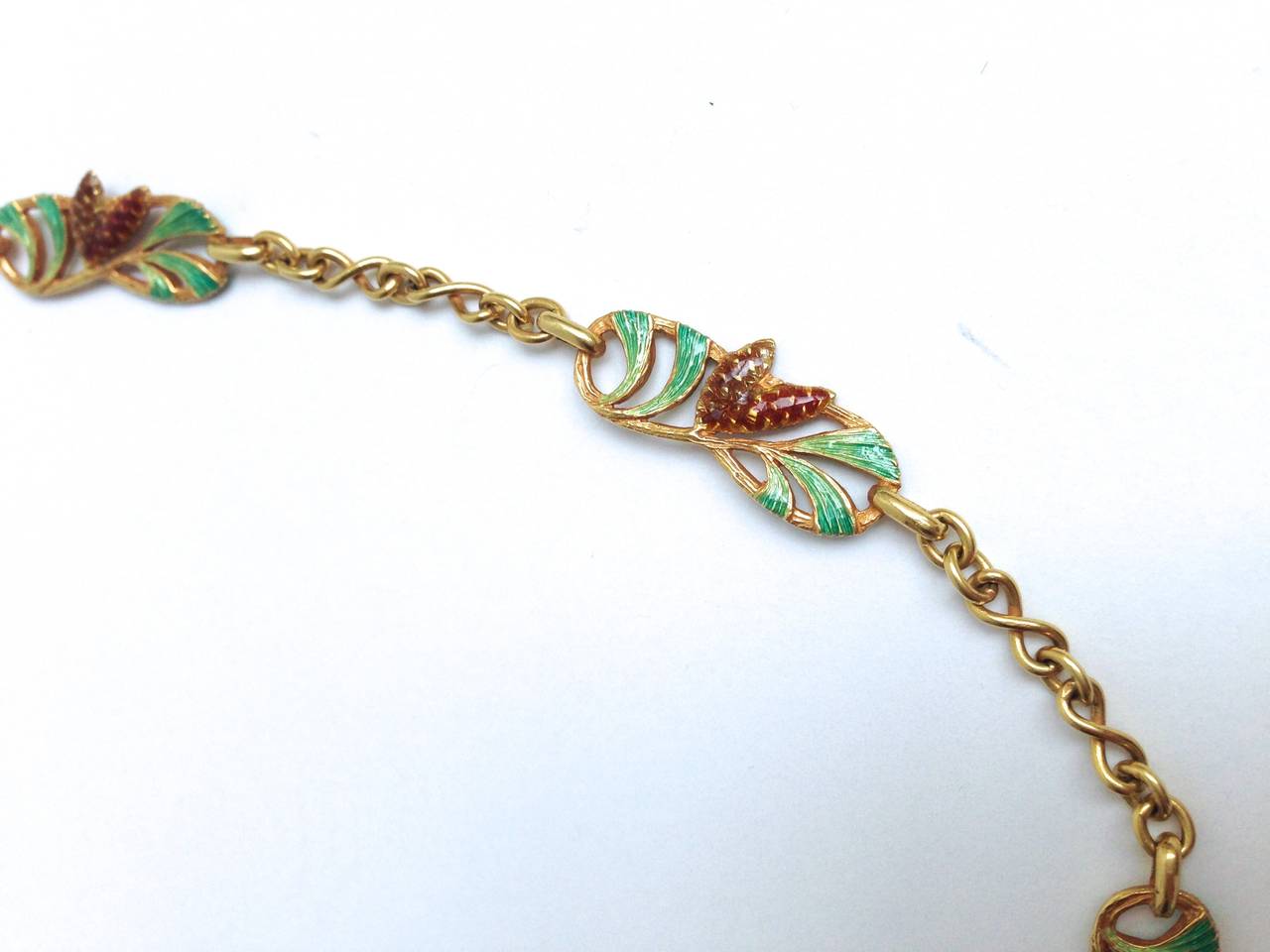 Art Nouveau Masriera Enamel Gold Chain Necklace