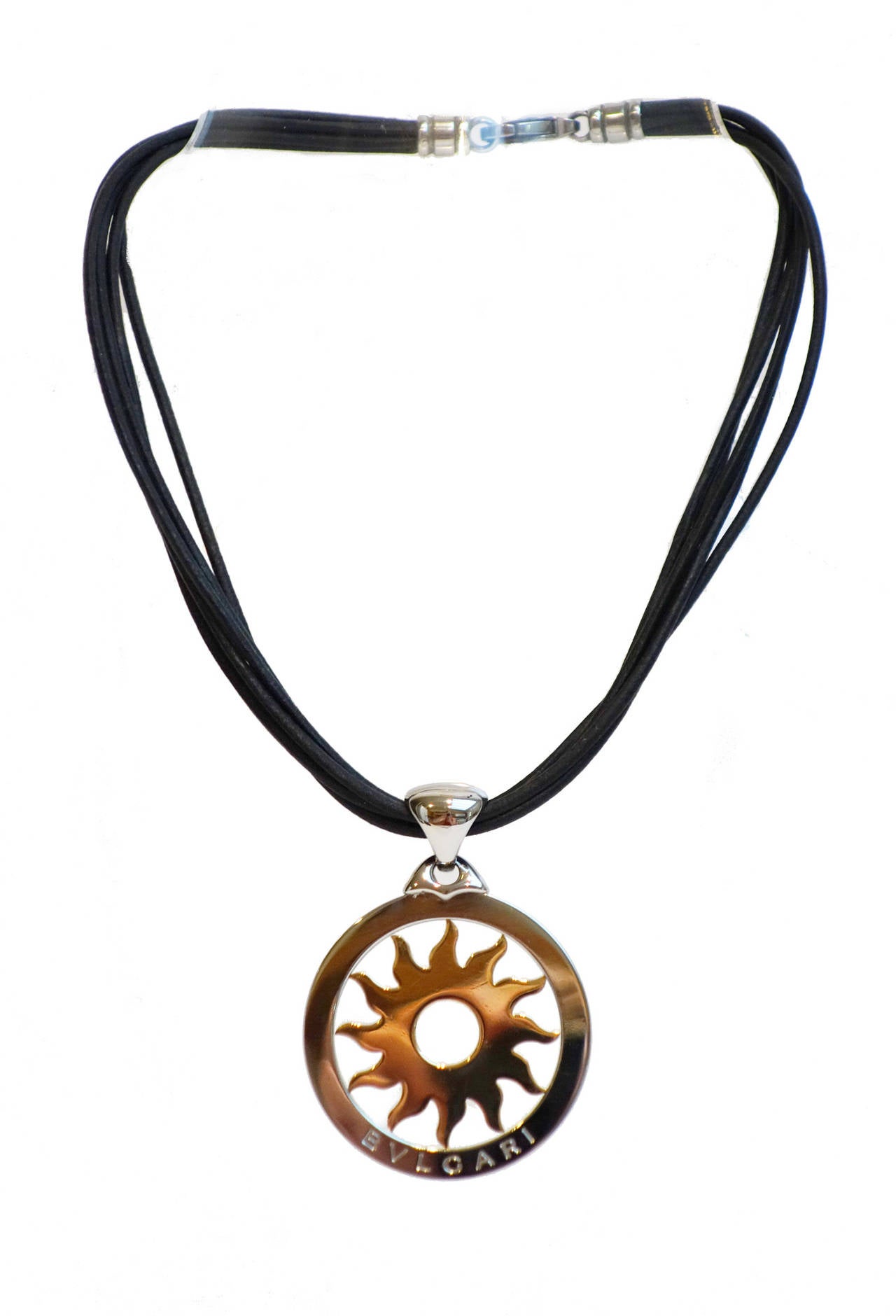 Contemporain Bulgari Collier pendentif soleil Tondo en or et acier inoxydable