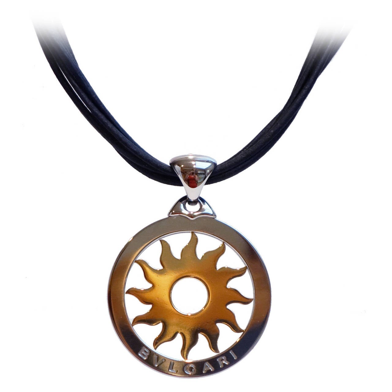 Bulgari Tondo Stainless Steel Gold Sun Pendant Necklace