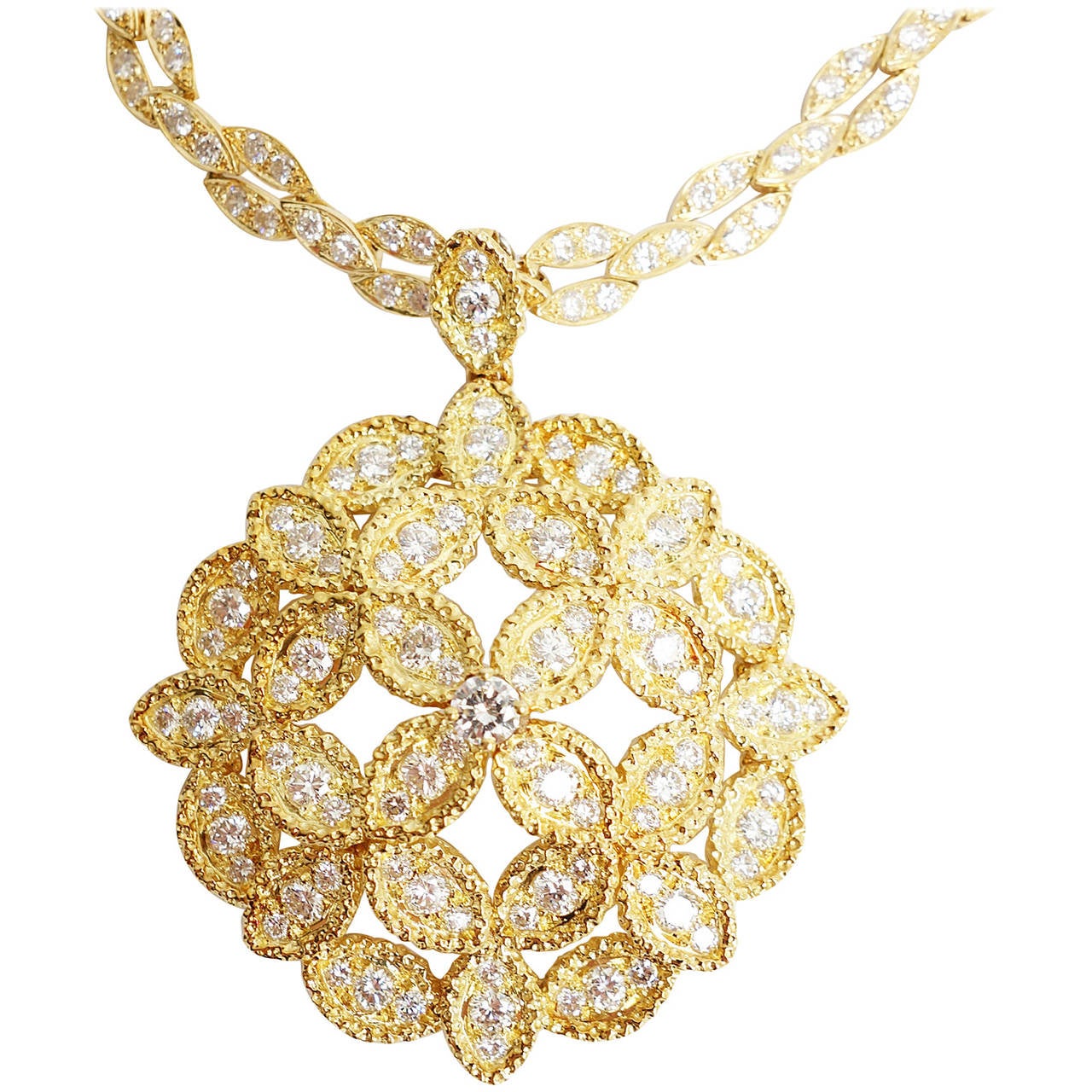 French Diamond Gold Pendant Necklace Enhancer For Sale at 1stDibs