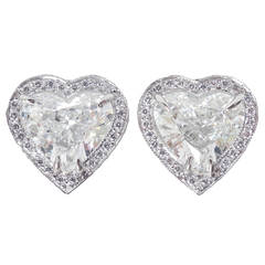 3.02 GIA Heart Shape Diamond Halo Platinum Stud Earrings