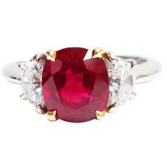 Tiffany & Co. Burma Ruby Diamond Gold Platinum Three Stone Ring