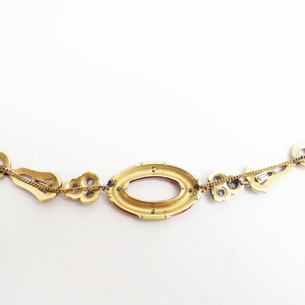 Art Deco Red Enamel Diamond Gold Platinum Necklace For Sale 3