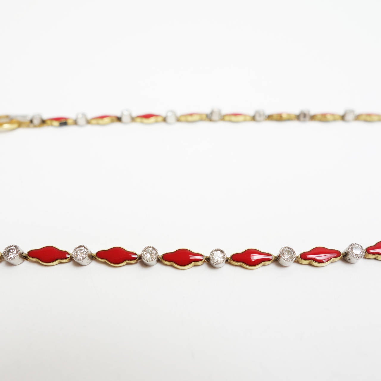 Art Deco Red Enamel Diamond Gold Platinum Necklace For Sale 1