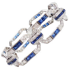 Magnificent Art Deco  Sapphire Diamond Platinum Bracelet