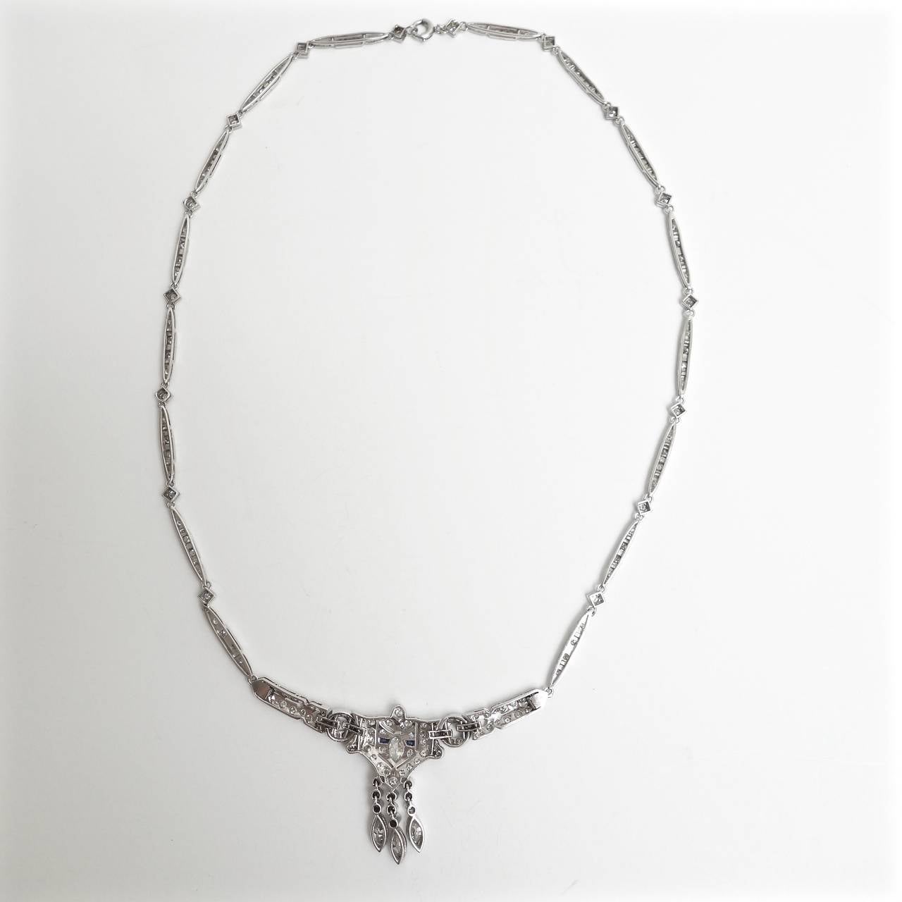 Elegant Art Deco Sapphire Diamond Platinum Necklace 1