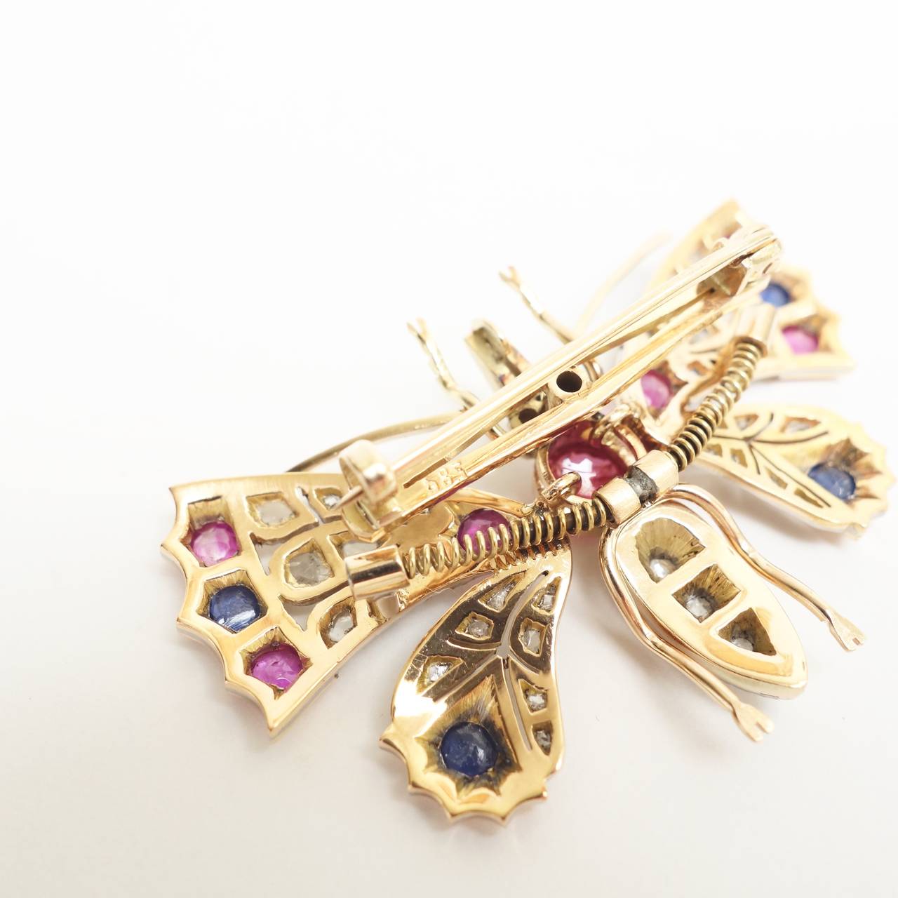 Women's Edwardian Sapphire and Diamond Gold Butterfly with Articulated Wings Brooch