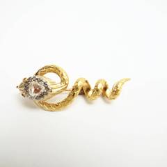 Victorian French Rose Cut Diamond and Ruby Gold Snake Pendant Brooch