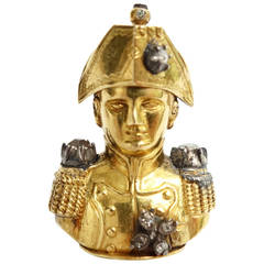 Antique Napoleon Bonaparte Yellow Gold and Silver Diamond Pin