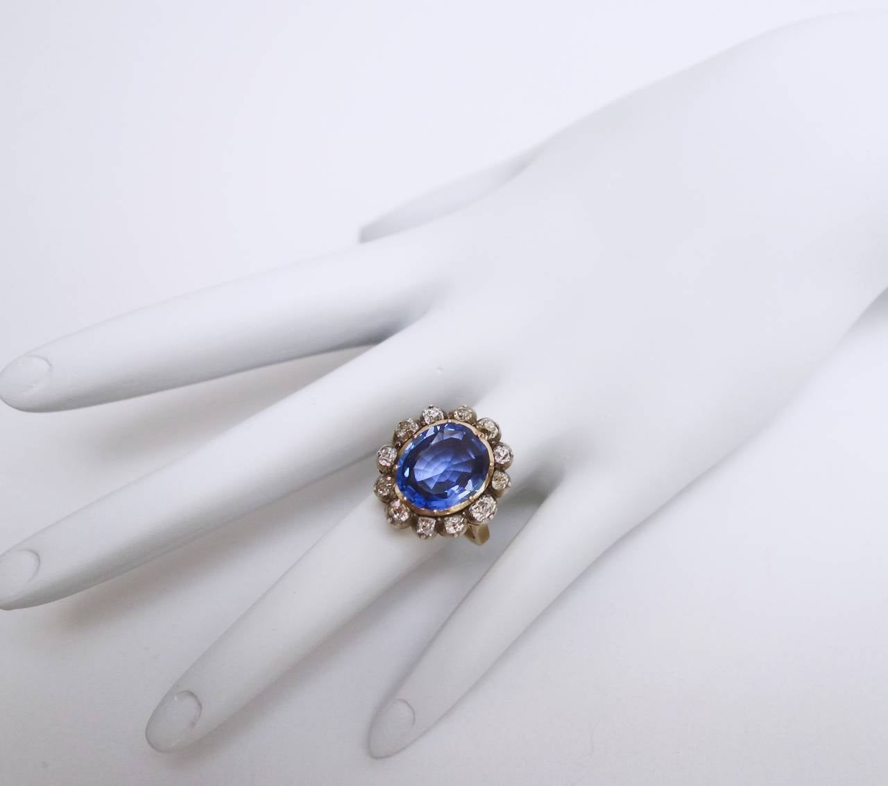 Victorian Certified Unheated Ceylon Sapphire Diamond Silver Gold Ring In Excellent Condition In Agoura Hills, CA