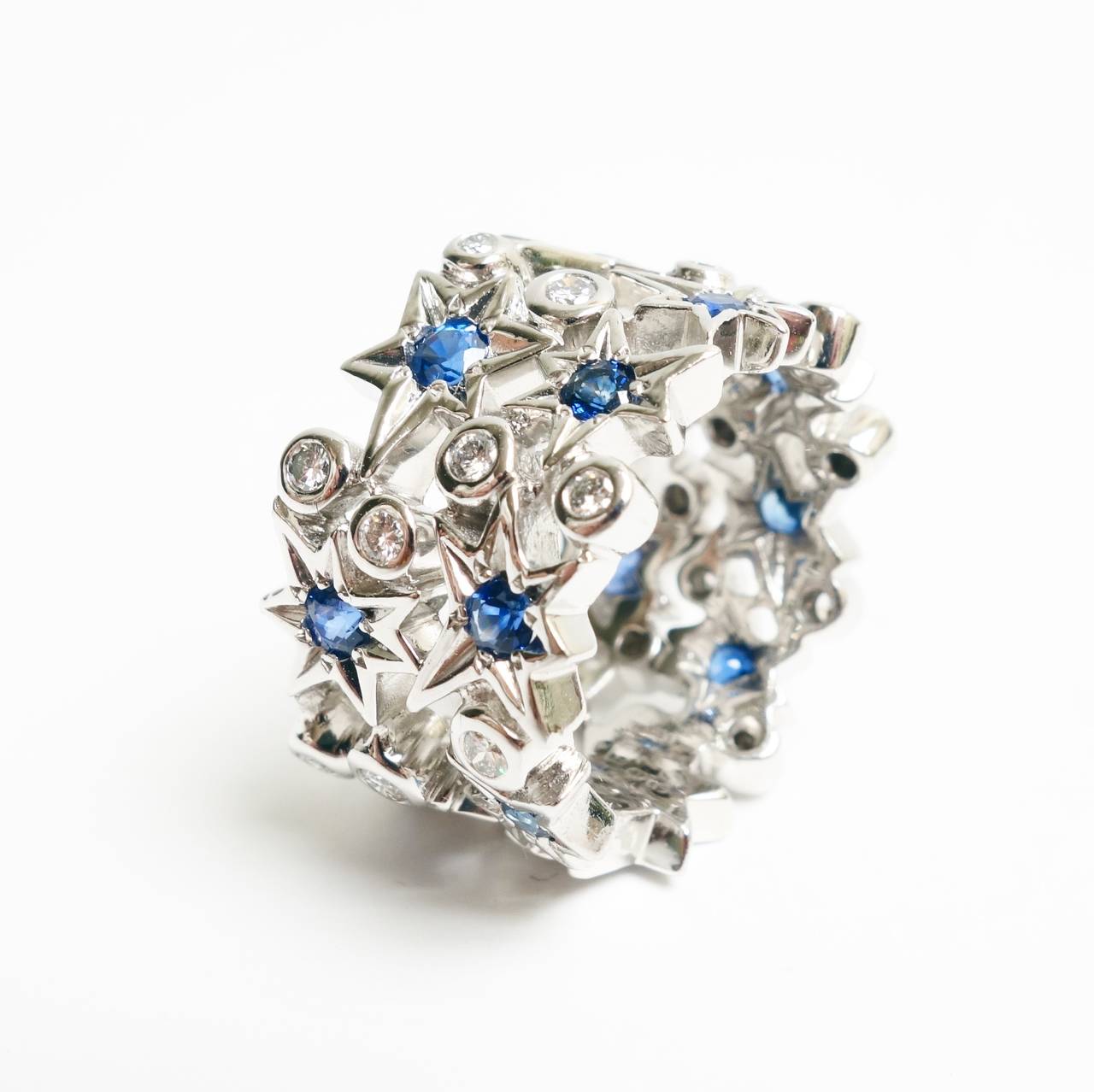 Fred Sapphire Diamond Stars Wide Eternity Band Ring