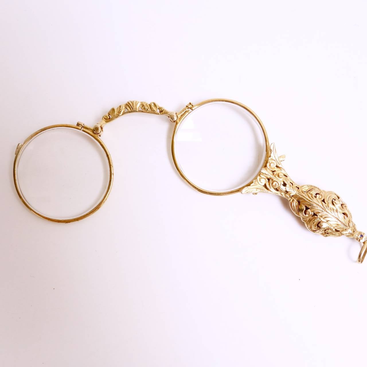 Antique Sapphire Ruby Gold Lorgnette In Good Condition In Agoura Hills, CA