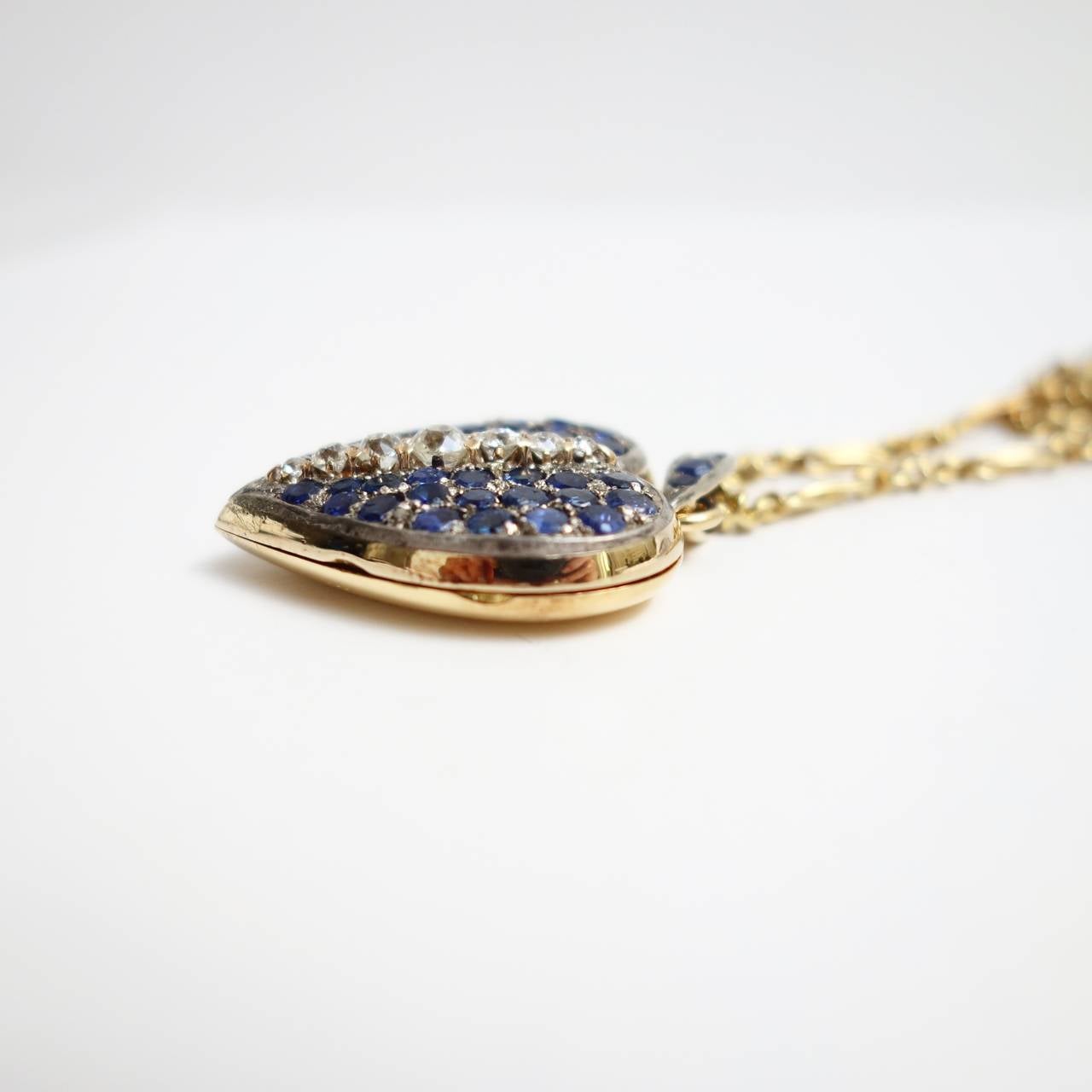 Victorian Amazing Late 1890s French Sapphire Diamond Silver Gold Heart Locket Pendant For Sale