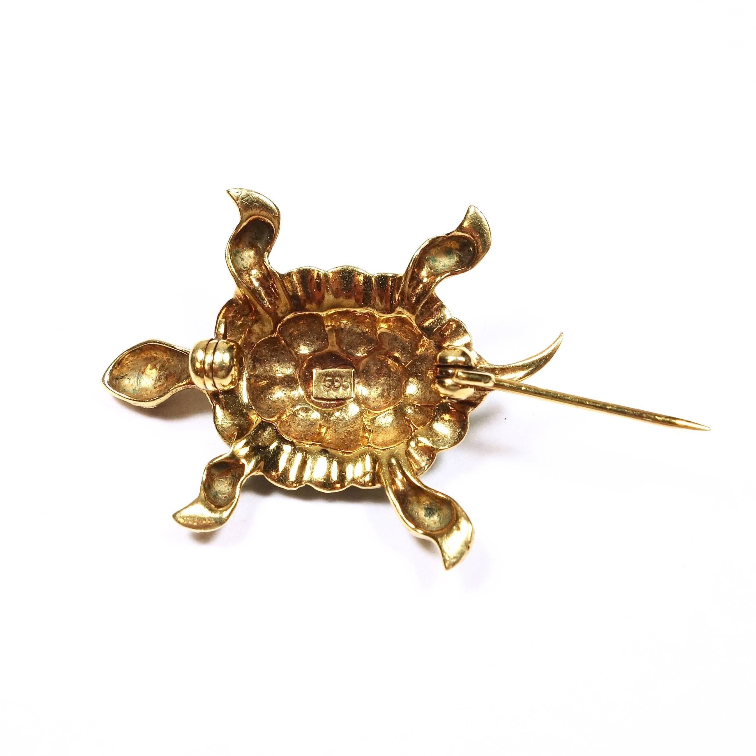 Women's Enamel Gold Turtle Brooch For Sale