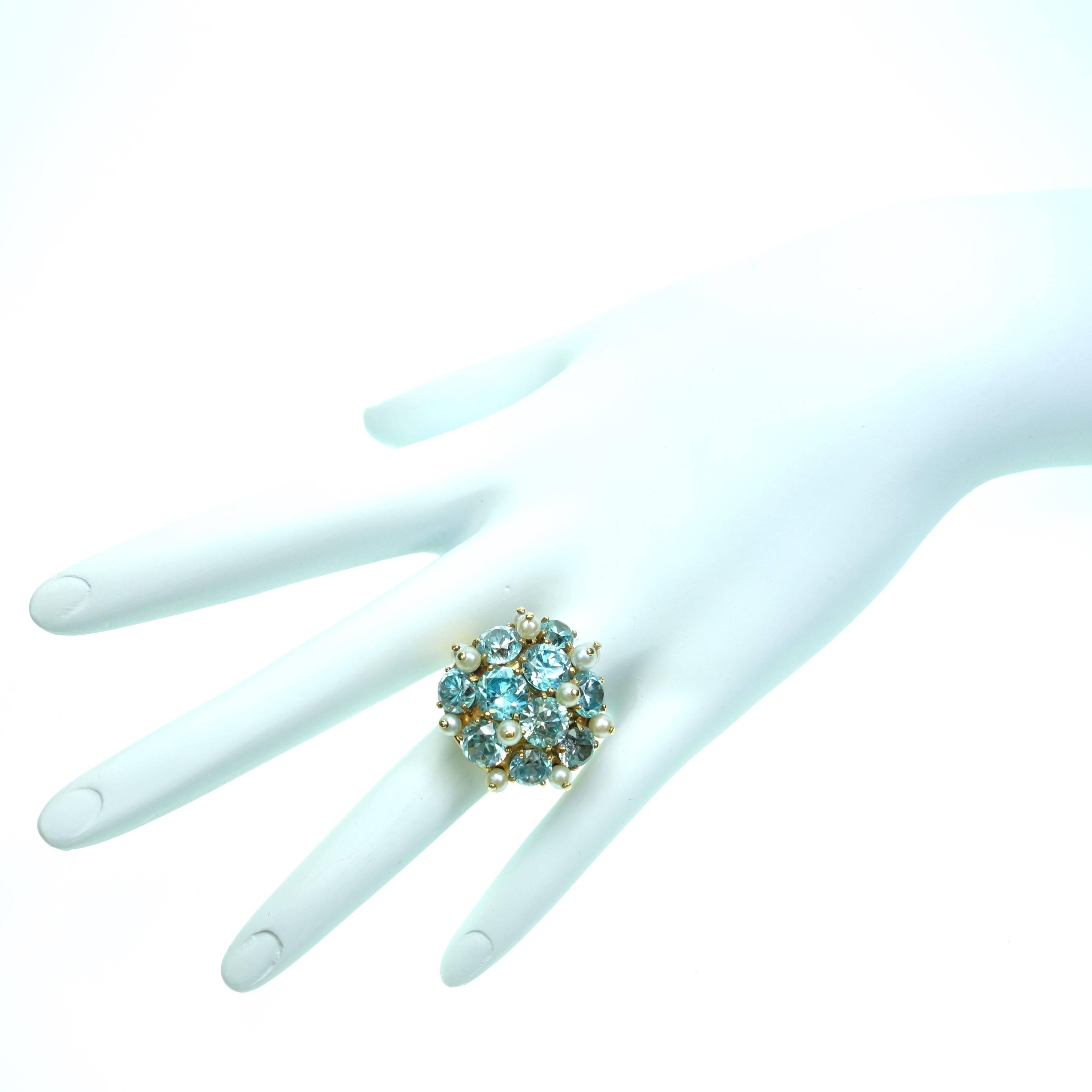 1930s Blue Zircon Pearl Gold Ring For Sale 1