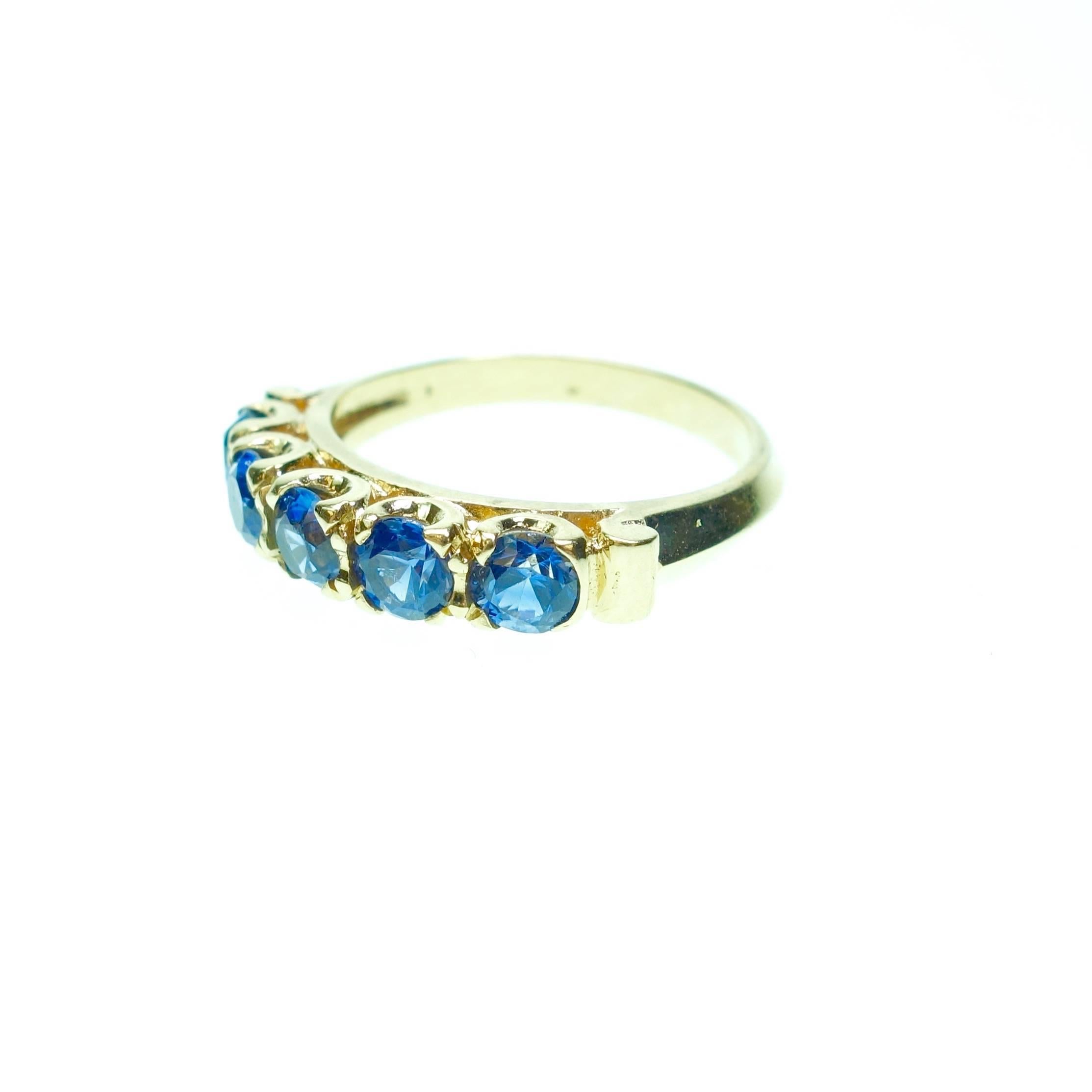 Victorian Antique Blue Sapphire Five-Stone Gold Ring