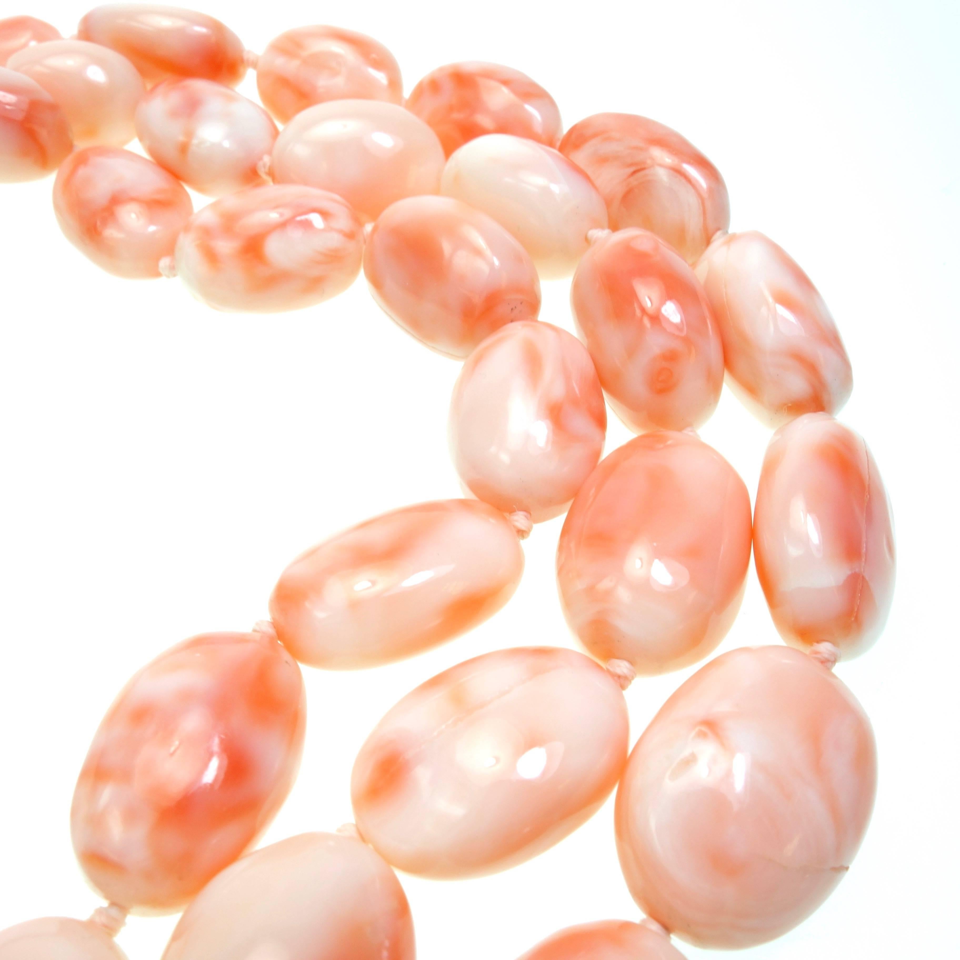 Cristina Ferrare Triple Strand Salmon Coral Beads Necklace In Excellent Condition For Sale In Agoura Hills, CA