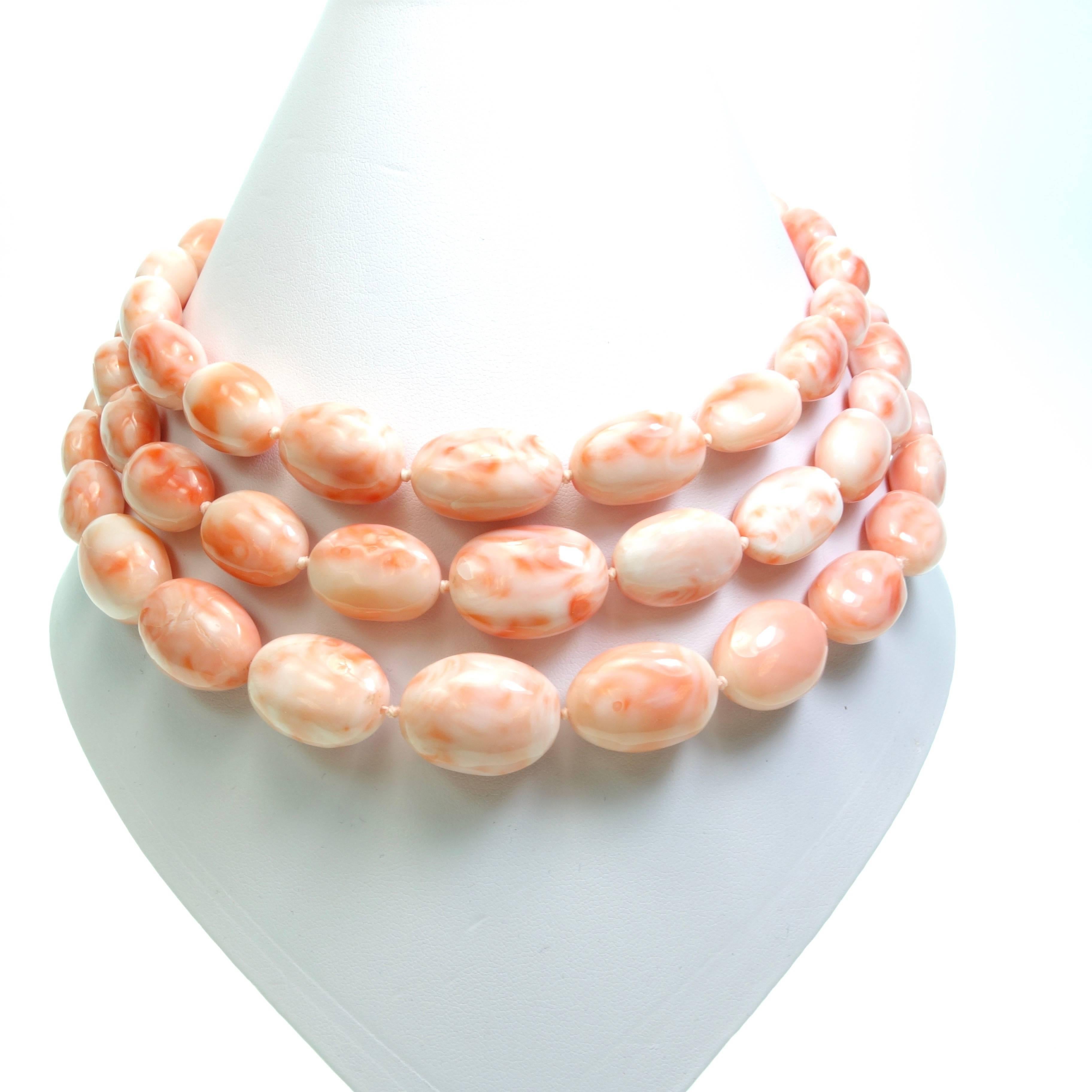 Women's Cristina Ferrare Triple Strand Salmon Coral Beads Necklace For Sale