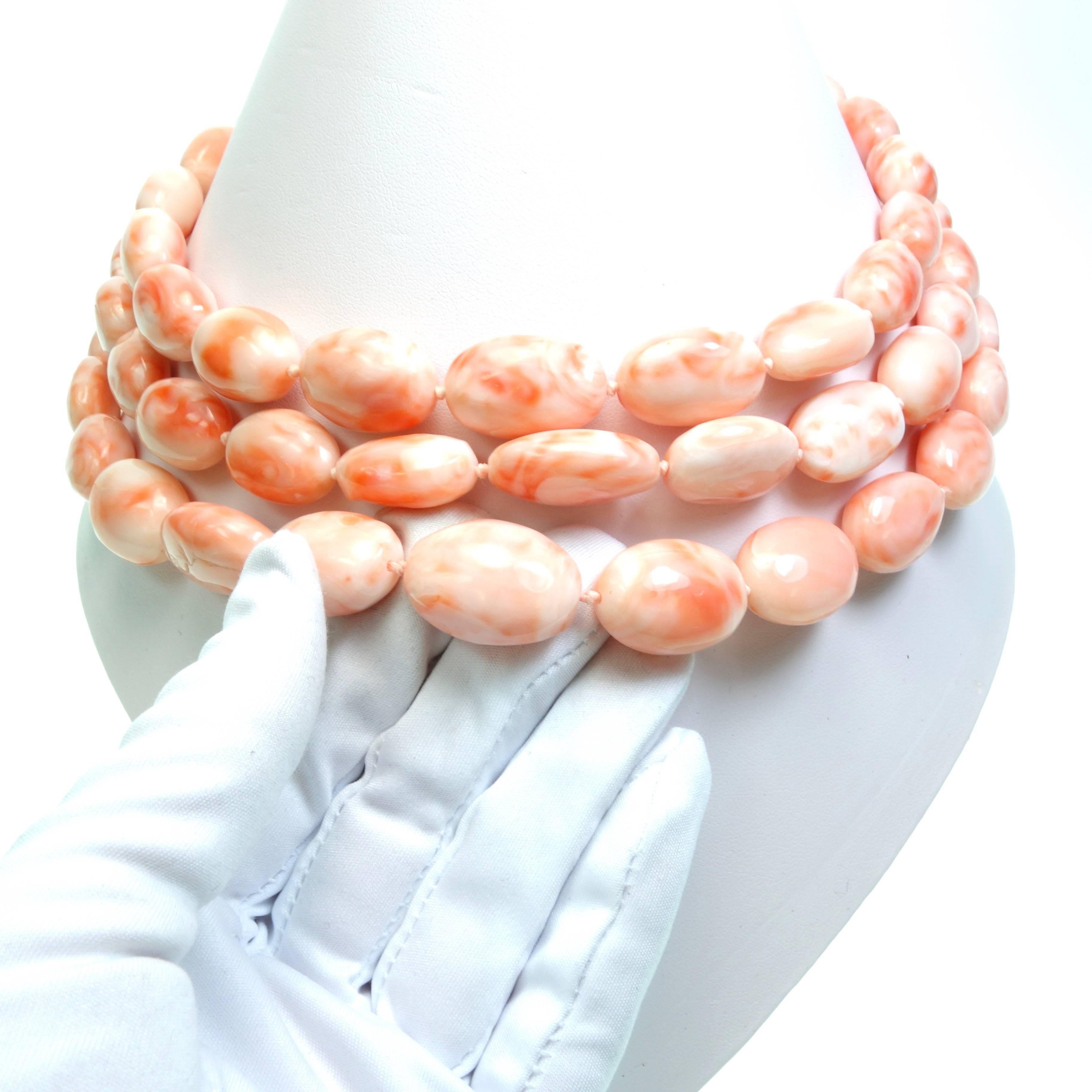 Cristina Ferrare Triple Strand Salmon Coral Beads Necklace For Sale 1
