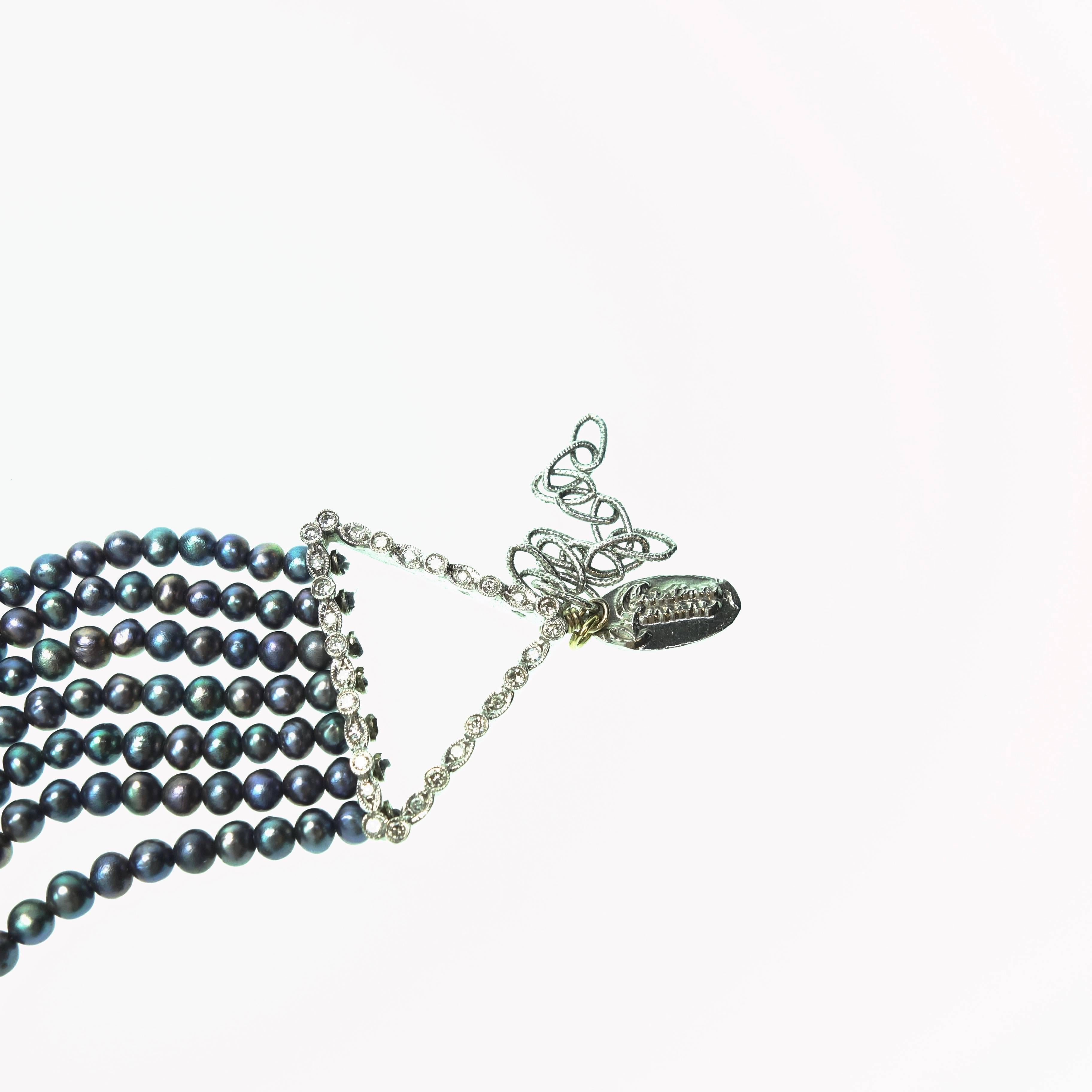 Women's Cristina Ferrare Multi Strand Cultured Pearl Diamond gold Choker Necklace