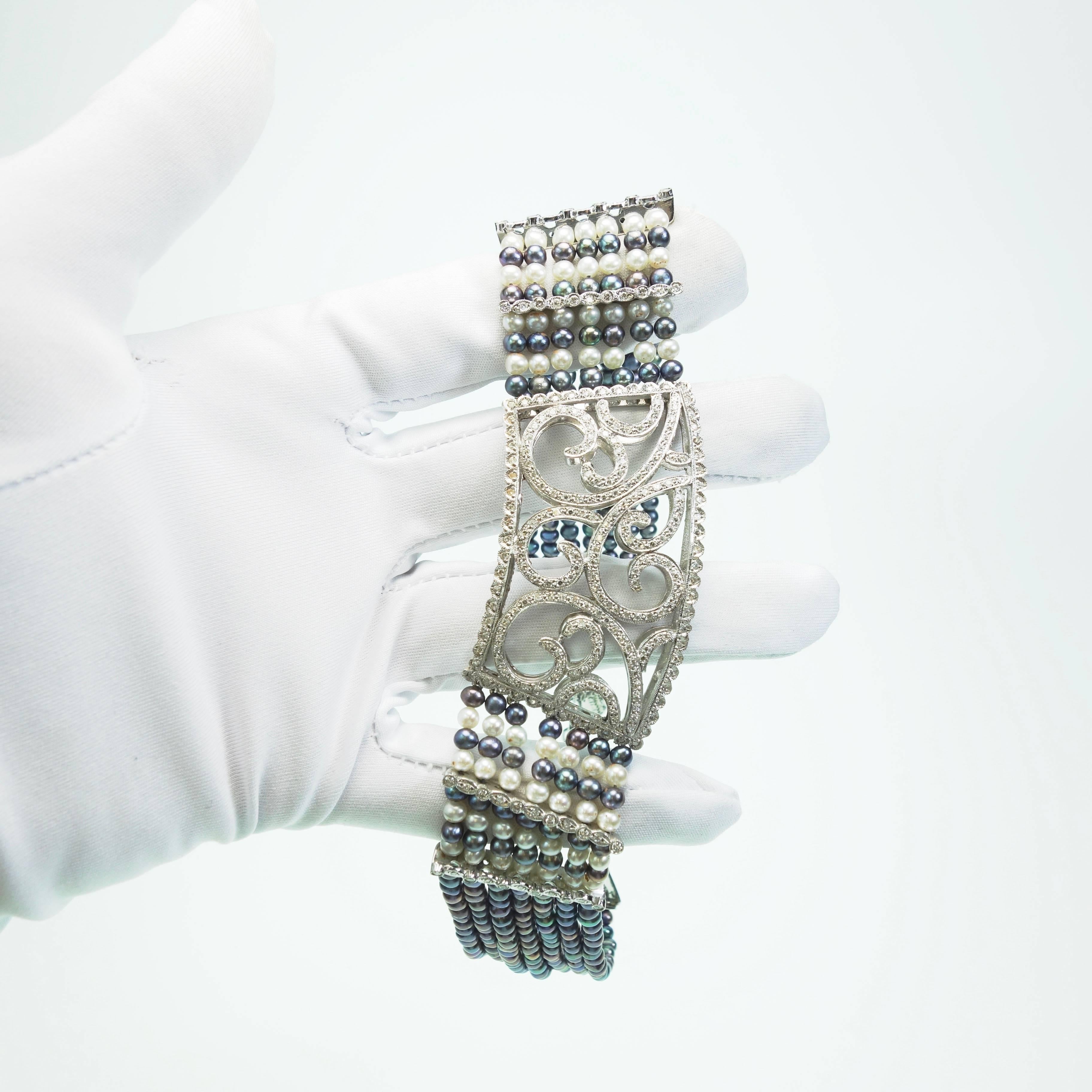 Cristina Ferrare Multi Strand Cultured Pearl Diamond gold Choker Necklace 1