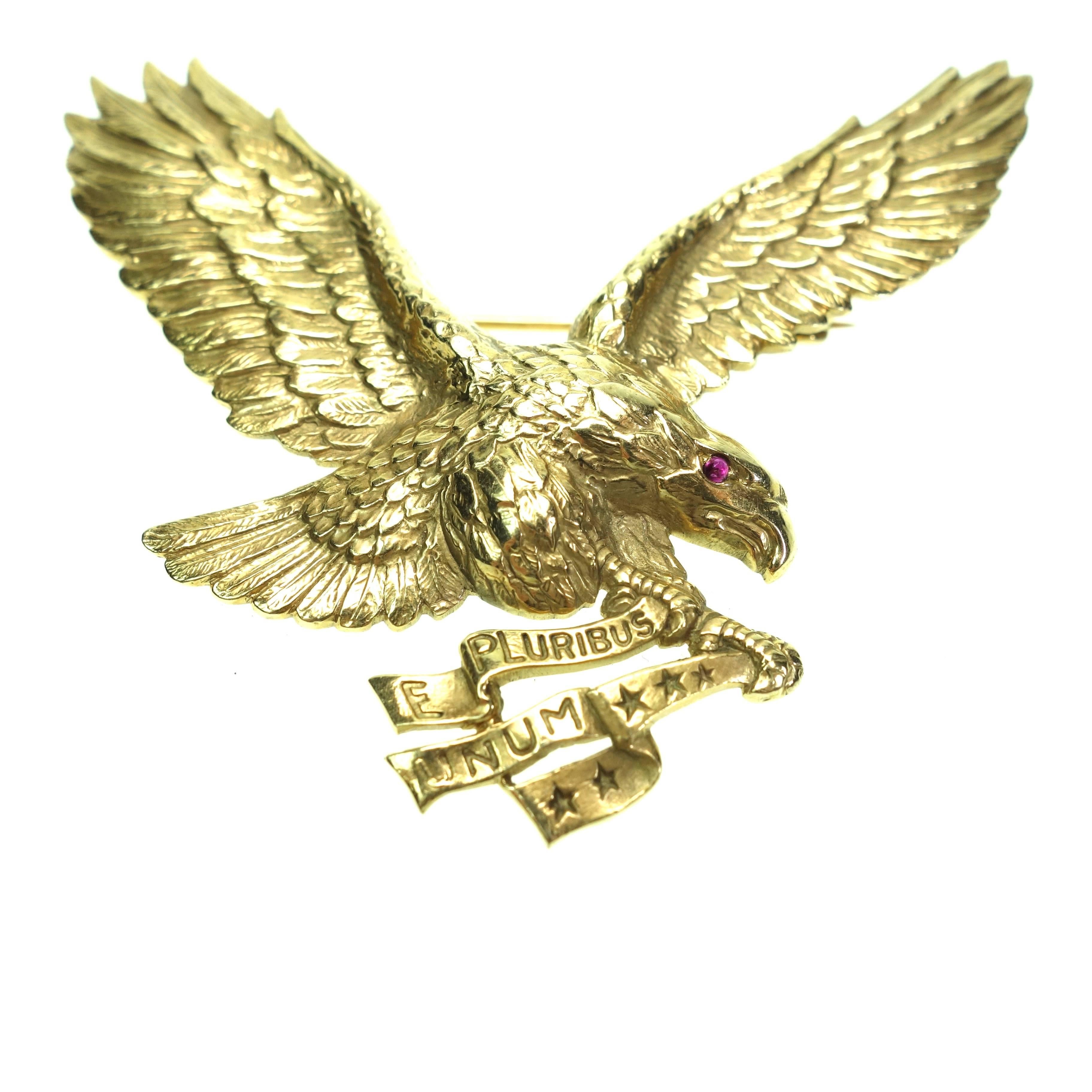 Rare Tiffany & Co. 14K yellow gold american eagle with a ribbon E pluribus Unum (
