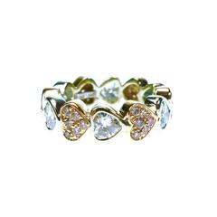 Gorgeous Ambrosi Pink and White Diamond Gold Hearts Band Ring