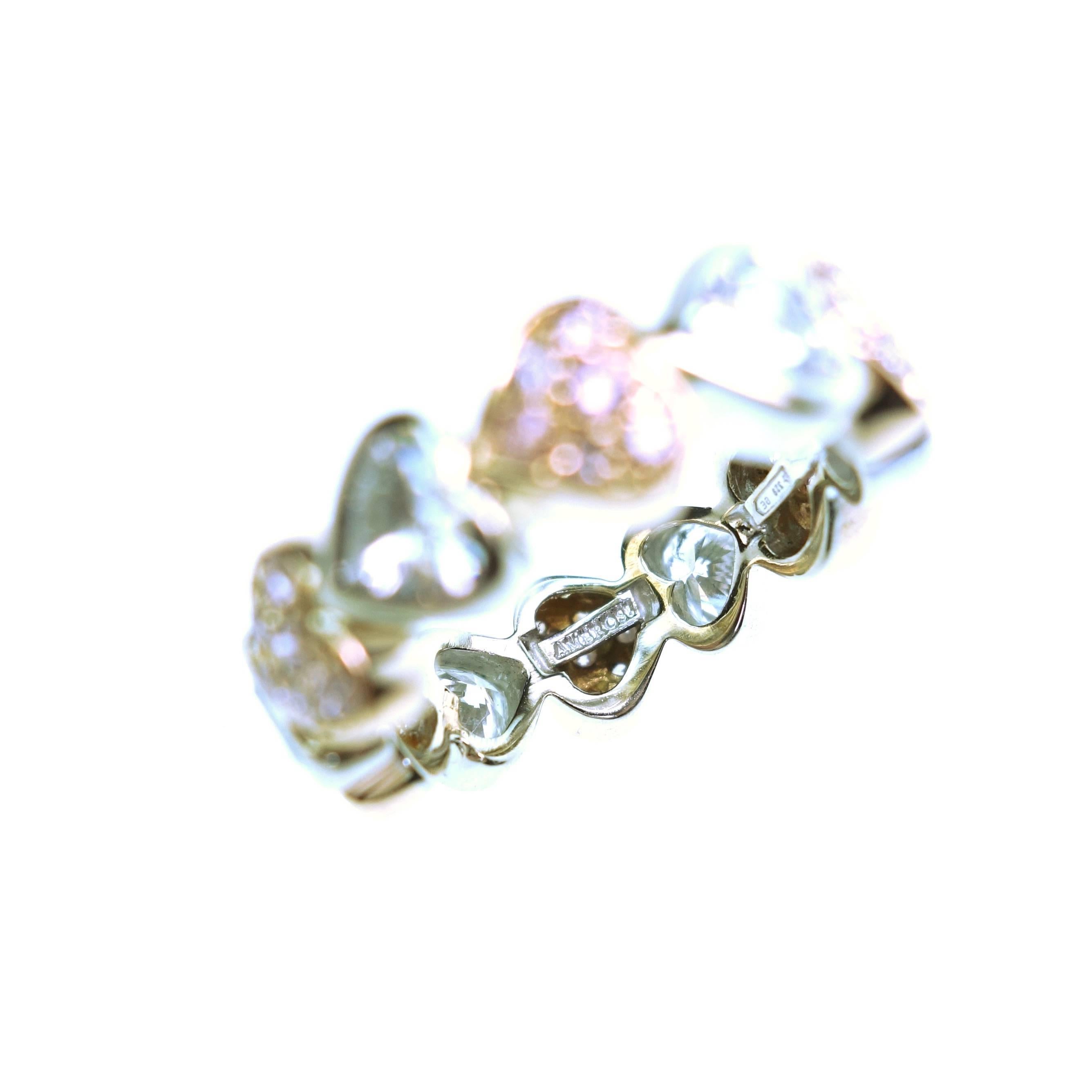 Gorgeous Ambrosi Pink and White Diamond Gold Hearts Band Ring 1