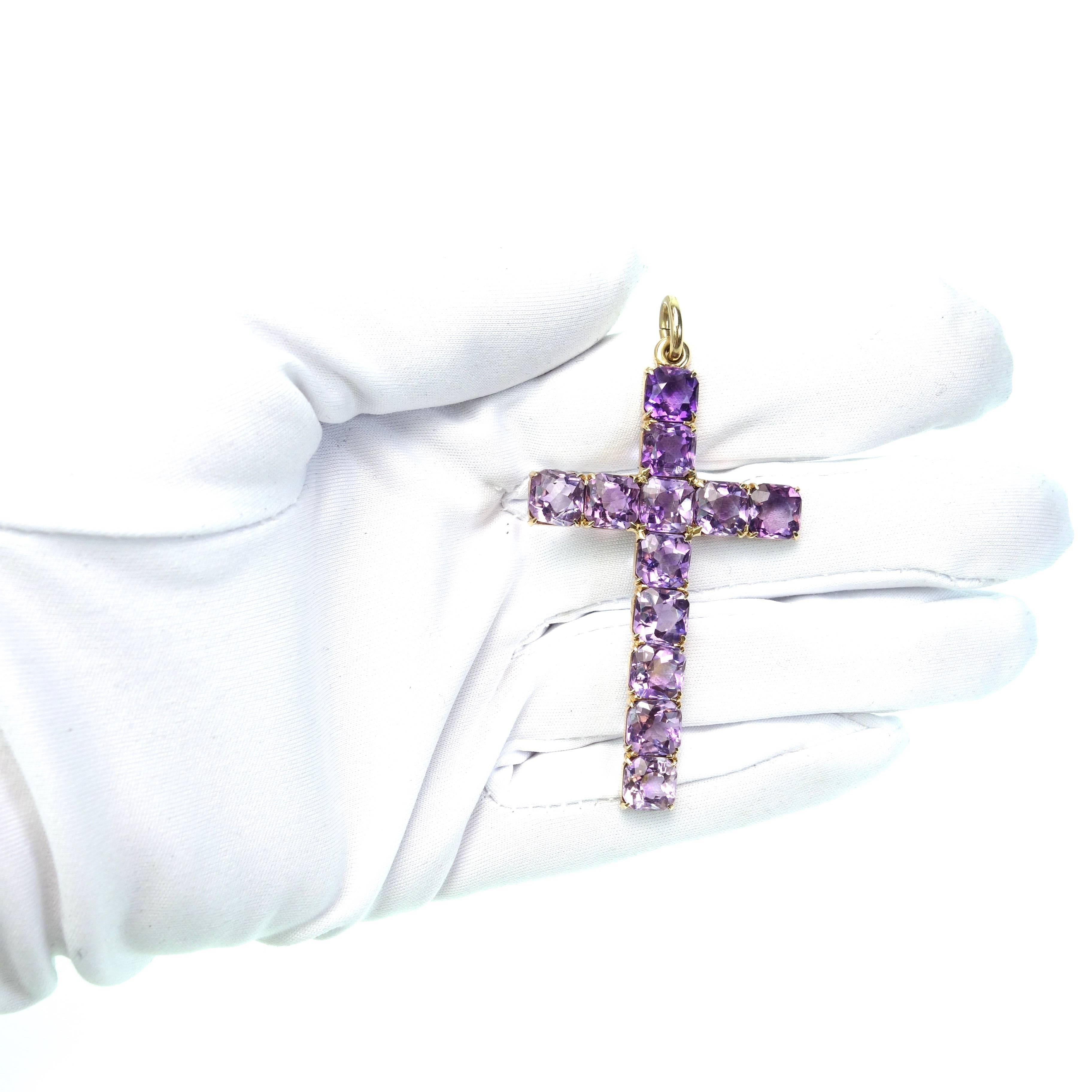 Large Victorian Amethyst Gold Cross In Excellent Condition In Agoura Hills, CA
