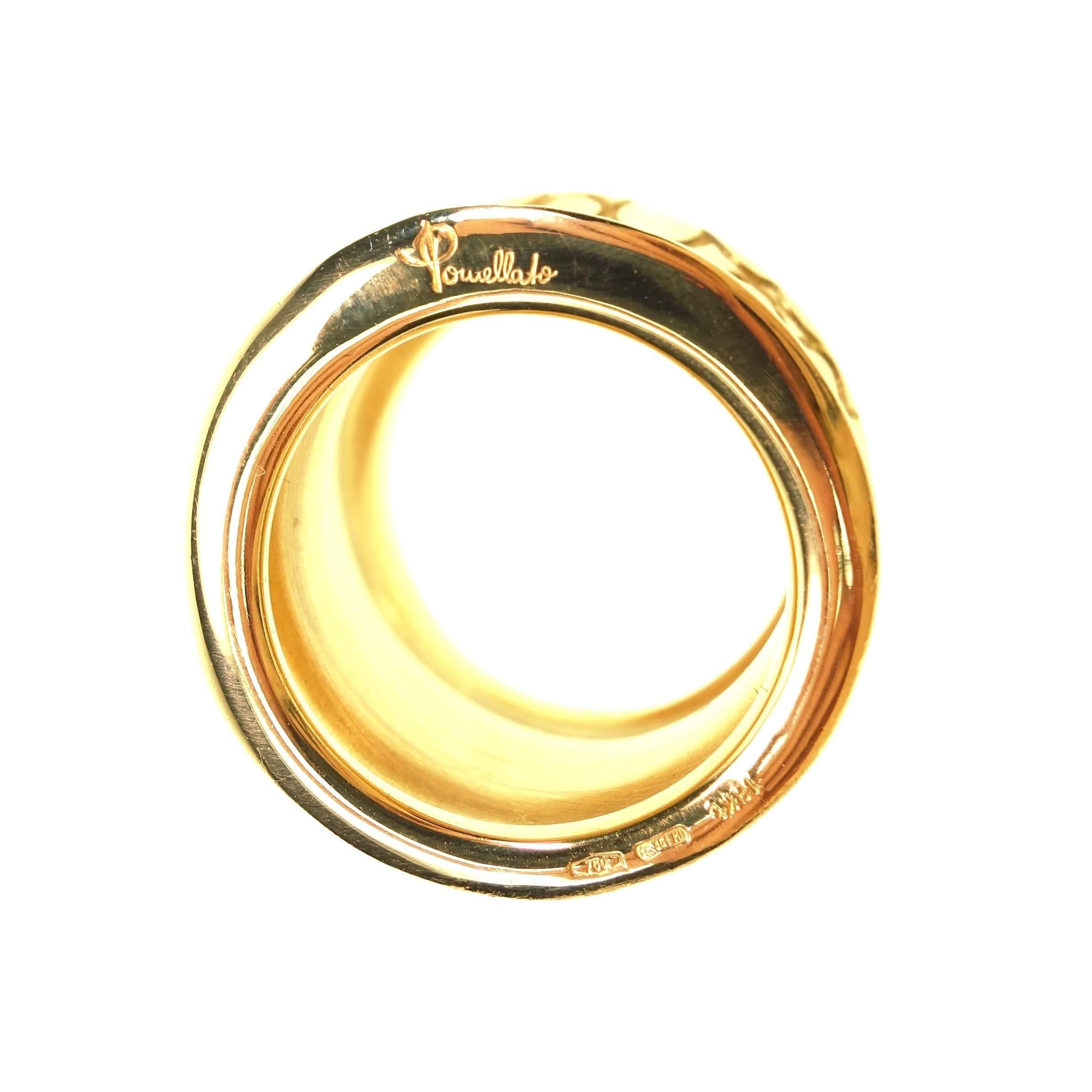 Pomellato Cocco Diamond Gold Wide Band Ring In Excellent Condition In Agoura Hills, CA