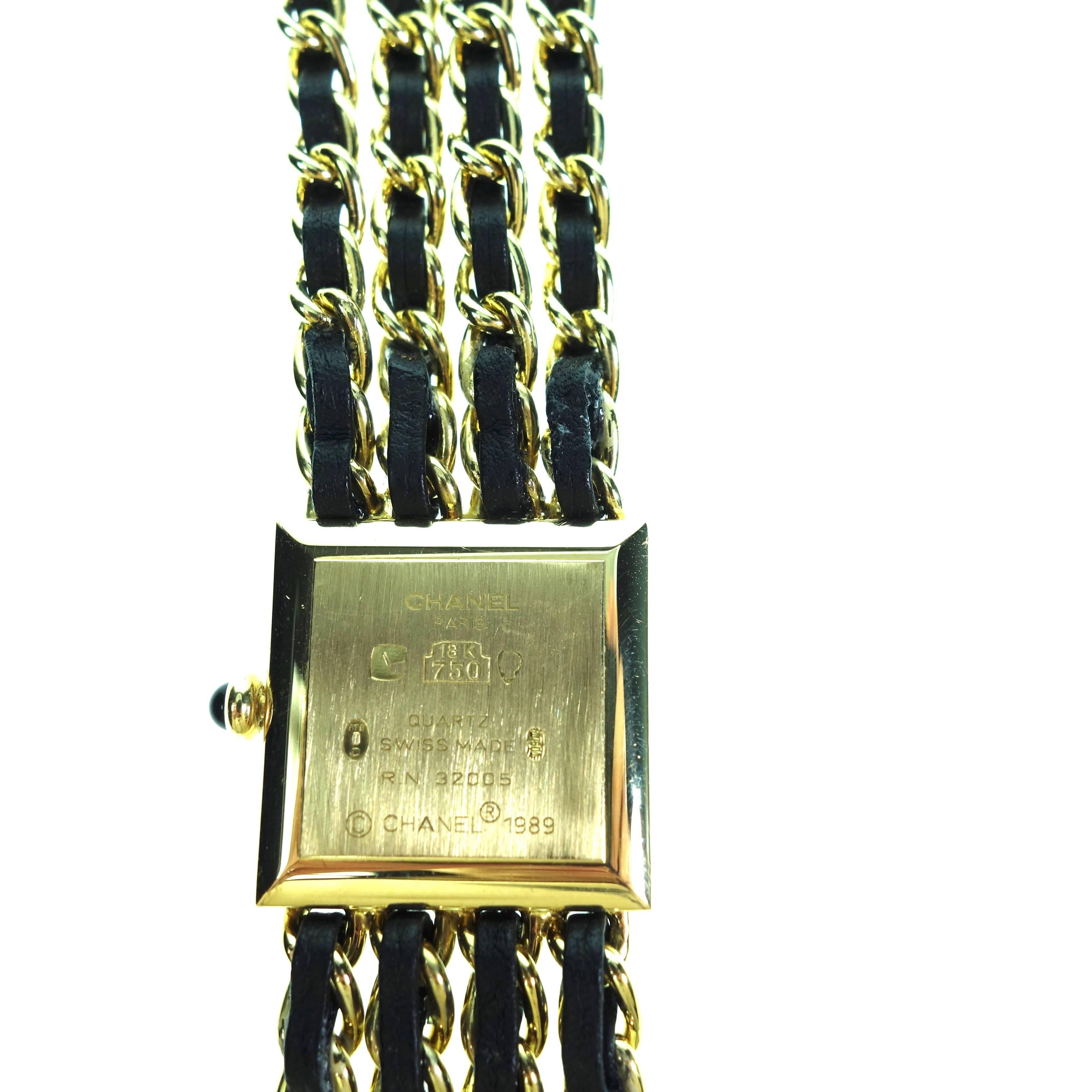 Chanel Ladies Yellow Gold Leather Mademoiselle Quartz Wristwatch In Excellent Condition In Agoura Hills, CA