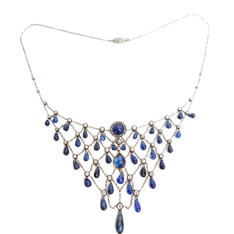 Gorgeous Edwardian Sapphire and Diamond Necklace For Sale at 1stDibs