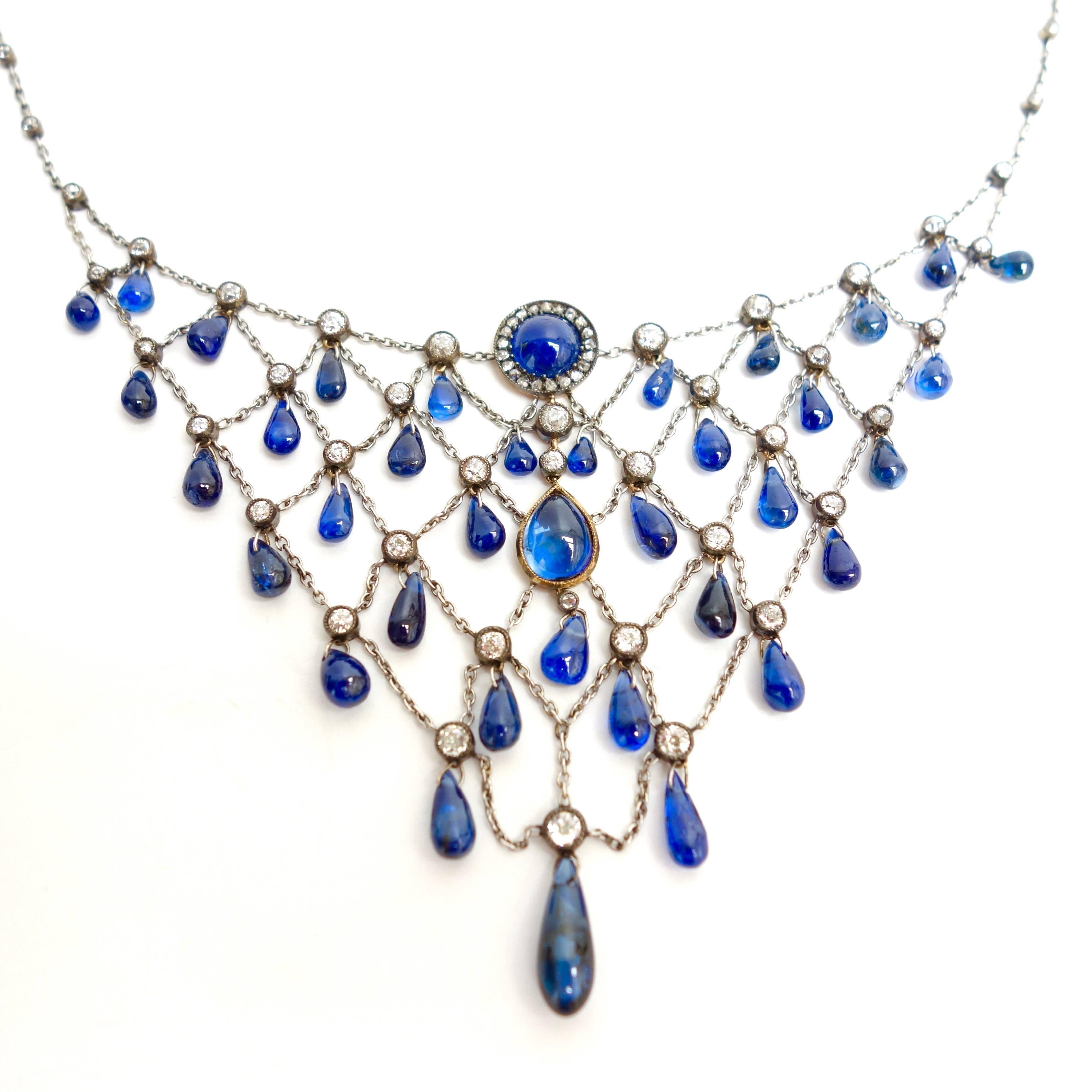 Gorgeous Edwardian Sapphire and Diamond Necklace In Excellent Condition For Sale In Agoura Hills, CA
