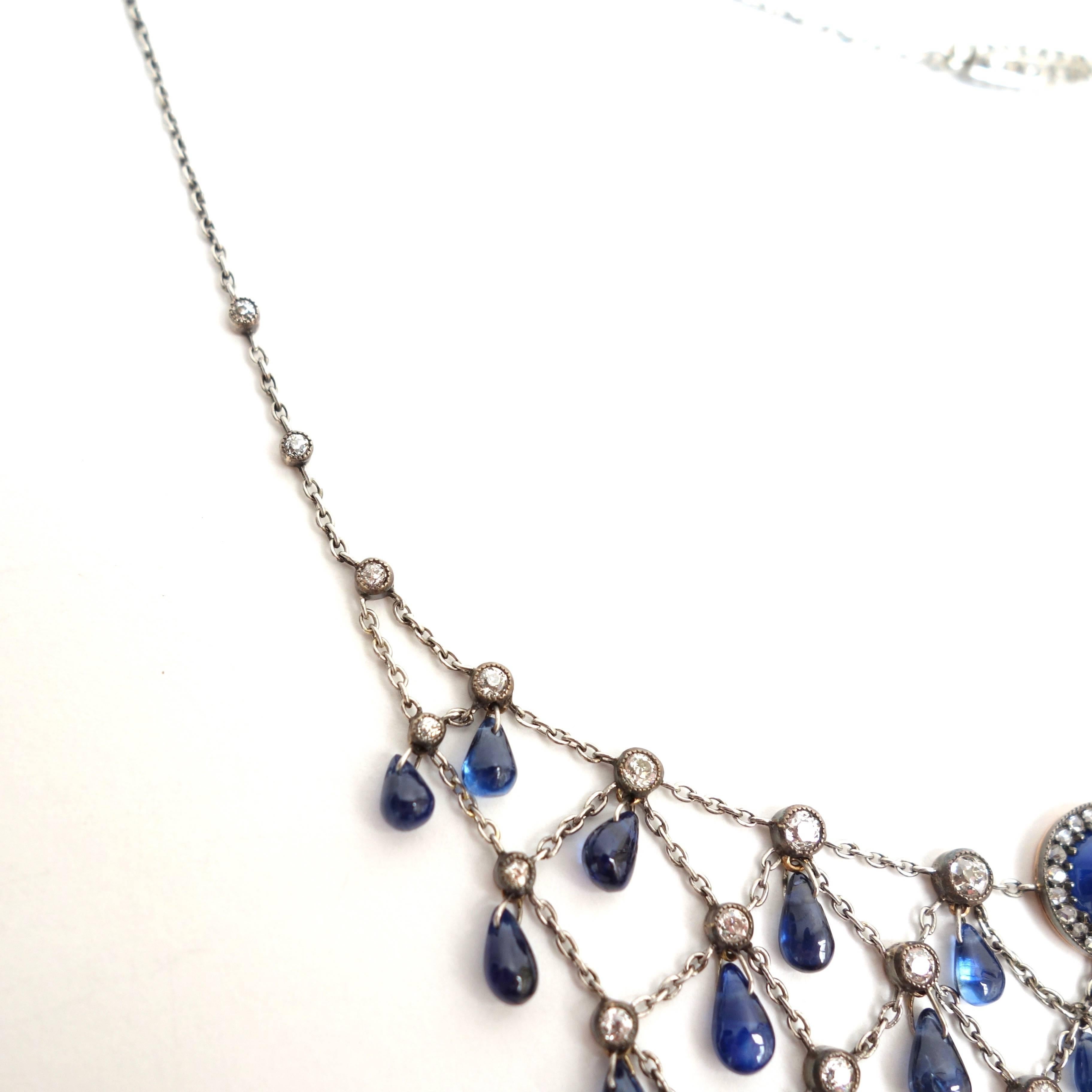 Women's Gorgeous Edwardian Sapphire and Diamond Necklace For Sale