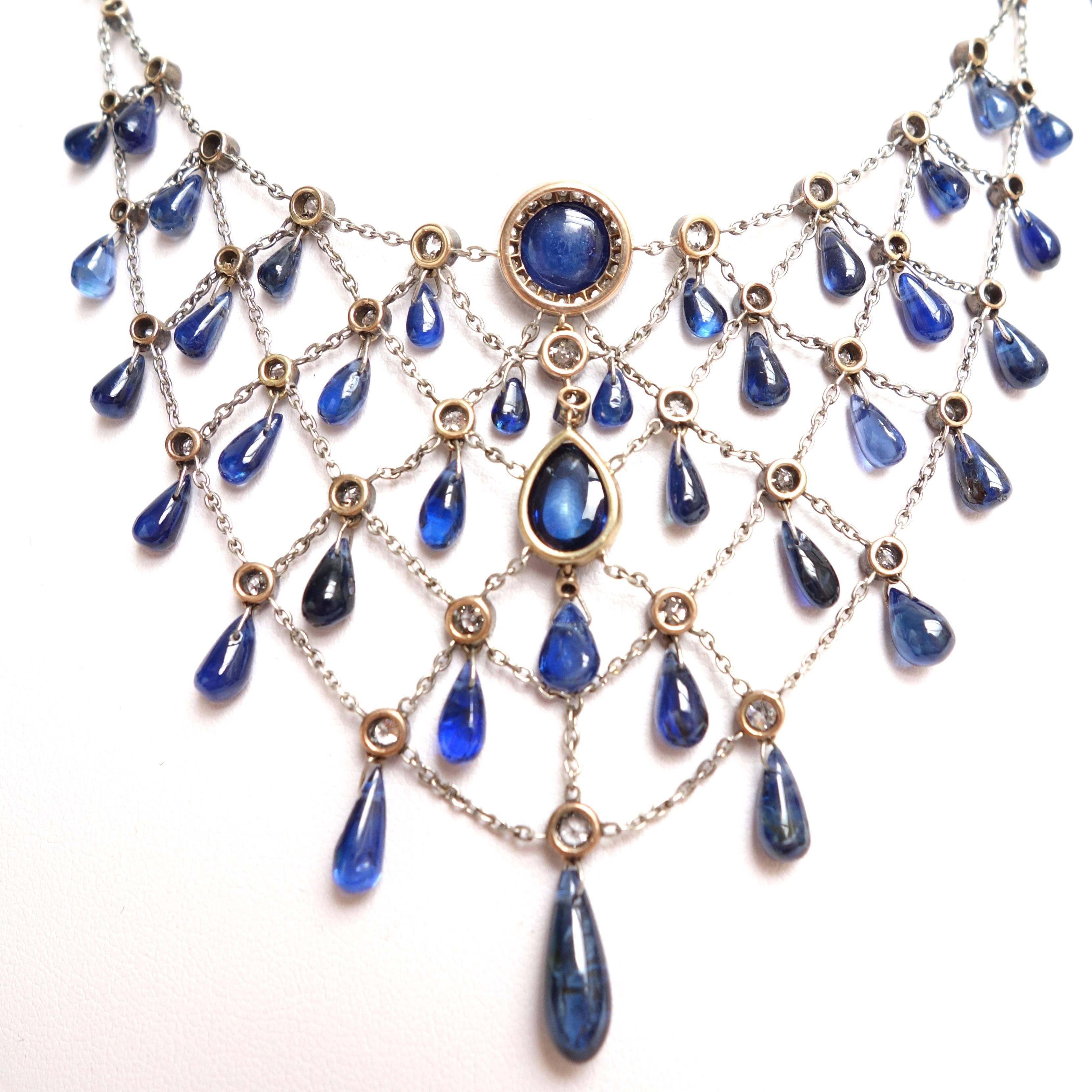Gorgeous Edwardian Sapphire and Diamond Necklace For Sale 1