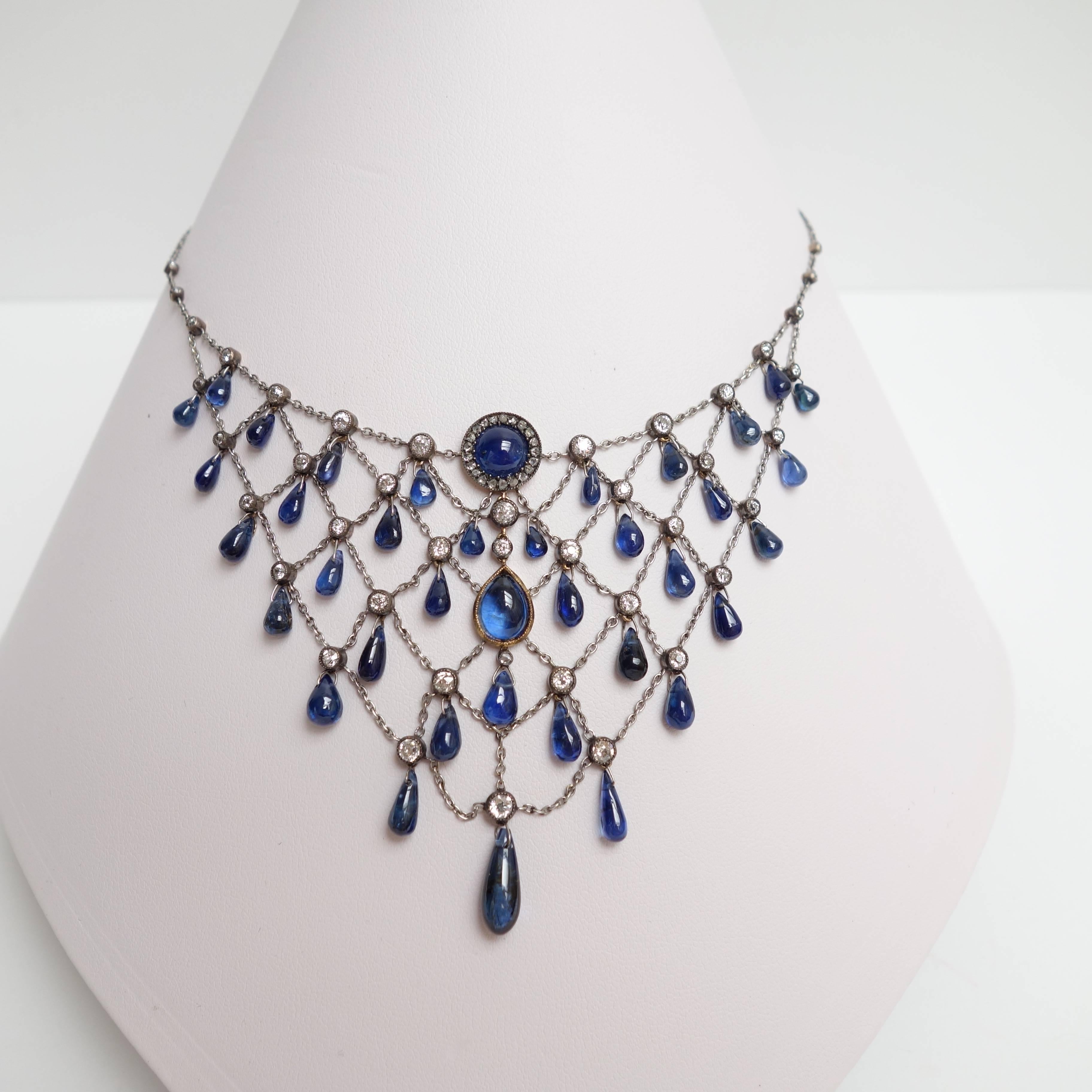 Gorgeous Edwardian Sapphire and Diamond Necklace For Sale 3