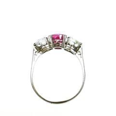 Antique Burma No Heat Pink Sapphire Diamond Platinum Ring