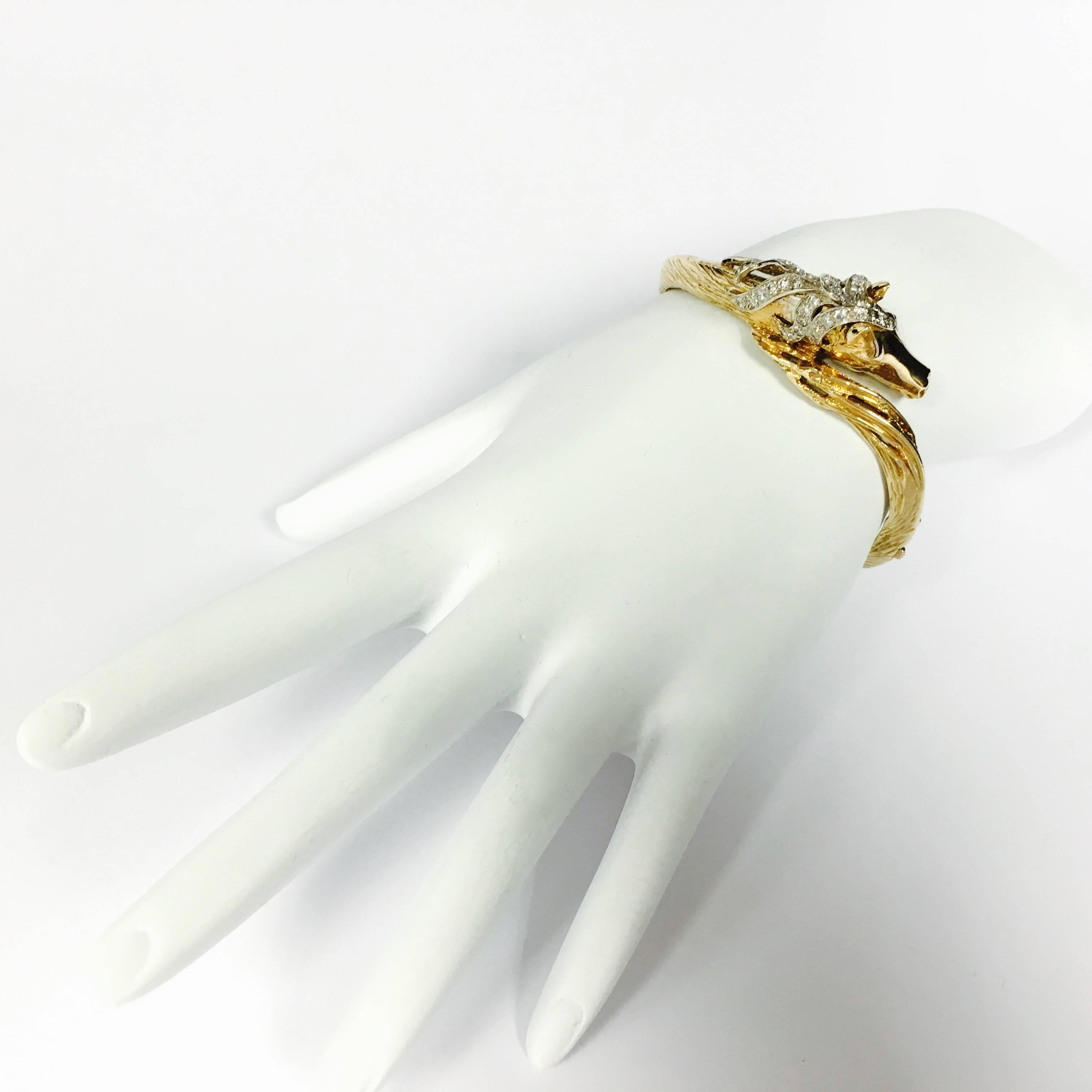 Women's Diamond Gold Horse Bangle Bracelet
