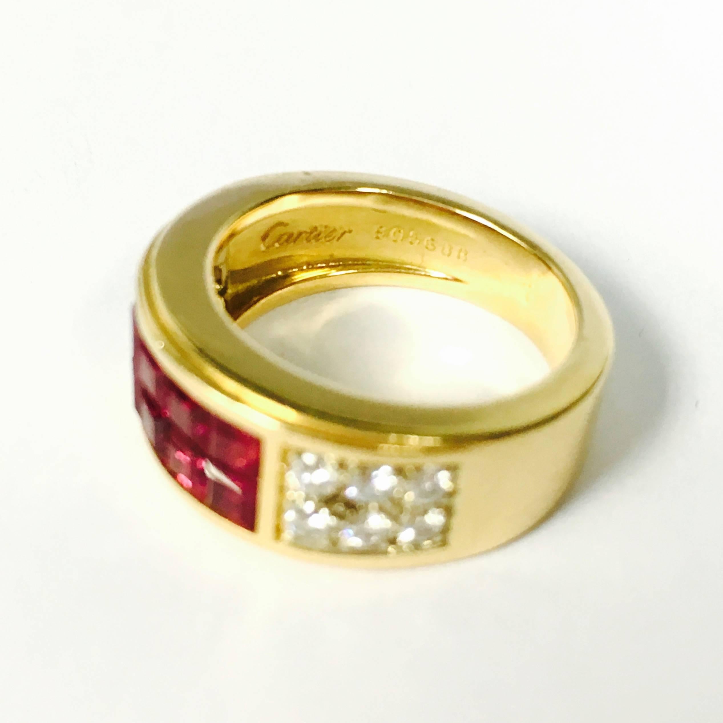 Cartier Invisibly Set Ruby Diamond Gold Band Ring In Excellent Condition In Agoura Hills, CA