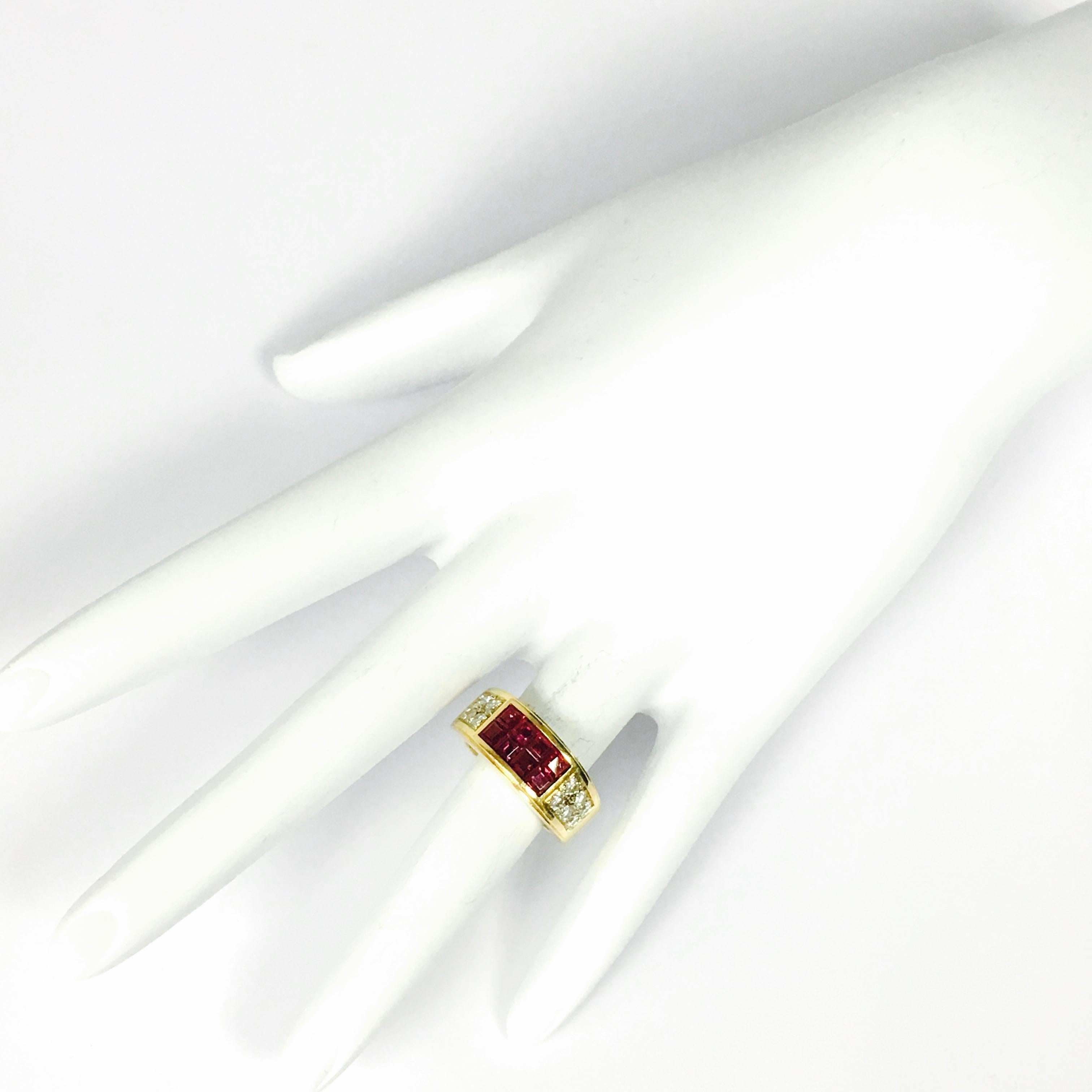 Cartier Invisibly Set Ruby Diamond Gold Band Ring 1
