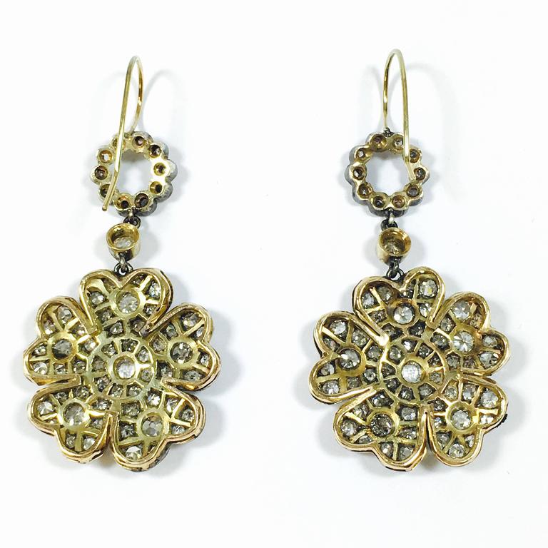 Large 6 Carat Diamonds Flower Dangle Earrings For Sale at 1stdibs