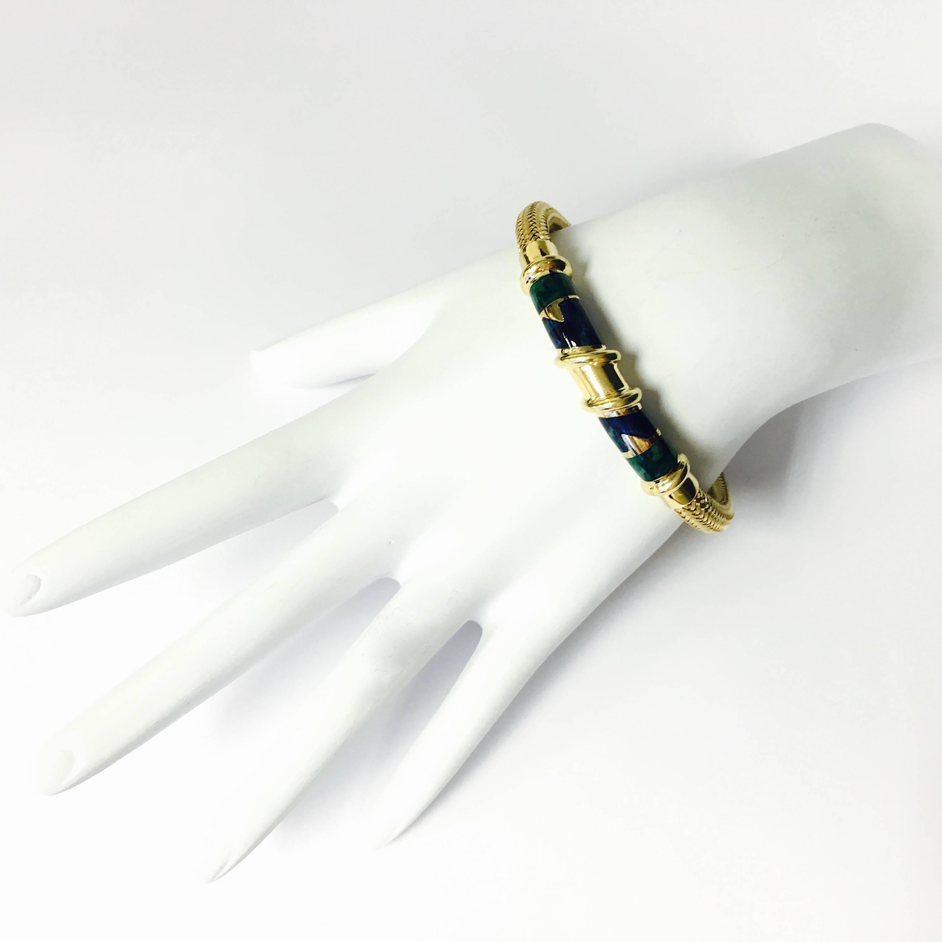 La Nouvelle Bague Firenze Enamel Silver Gold Bangle Bracelet In Excellent Condition In Agoura Hills, CA